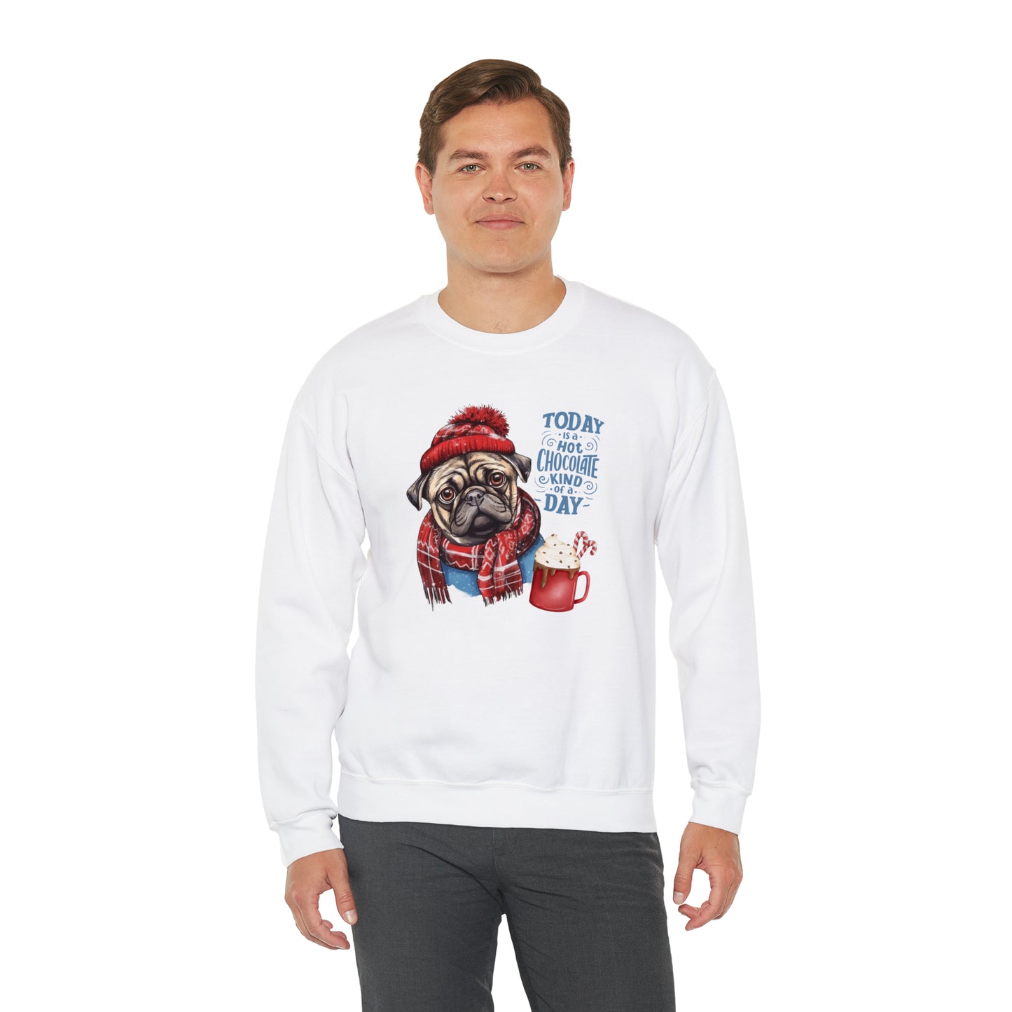 Pug Hot Chocolate Day Unisex Heavy Blend™ Crewneck Sweatshirt