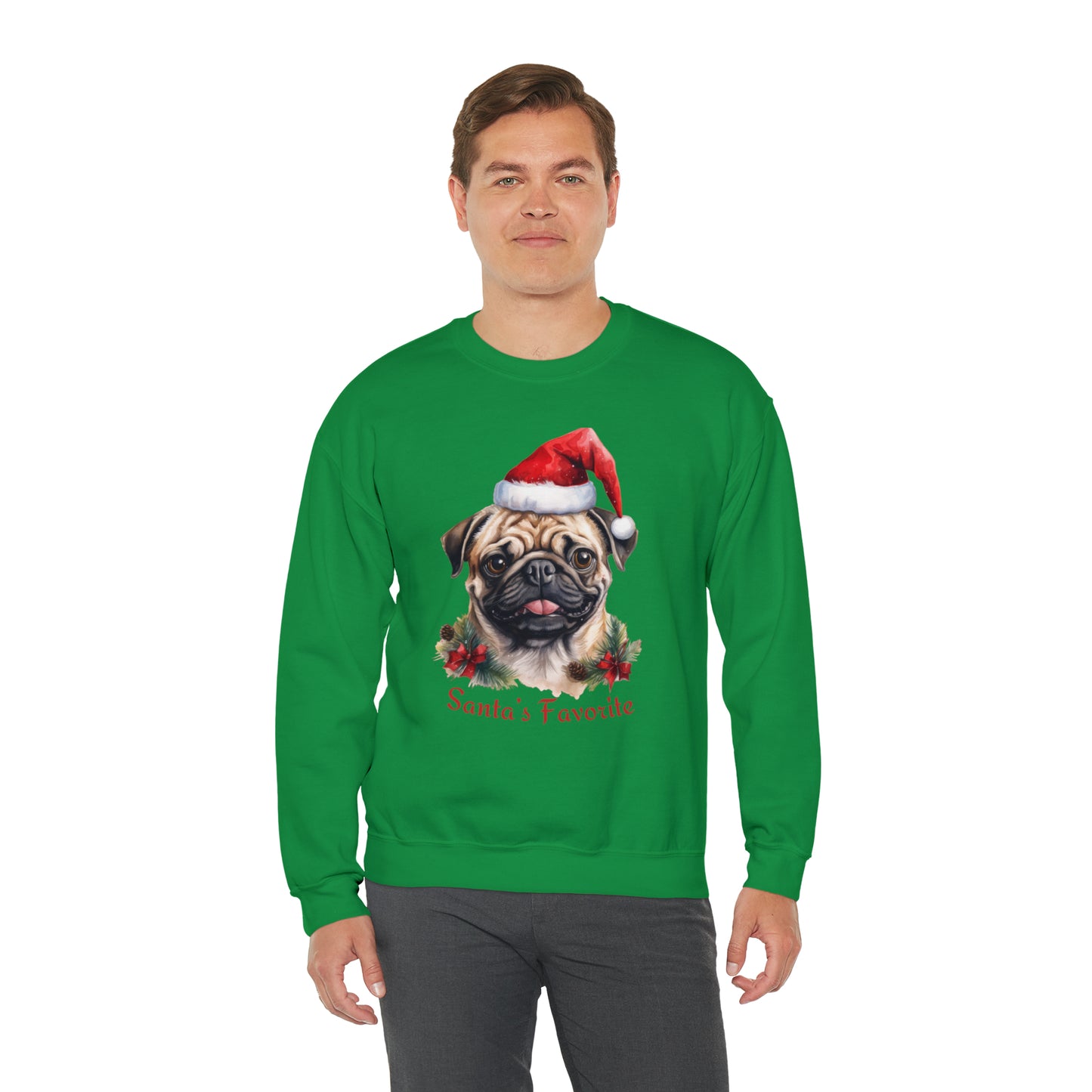 Santa's Favorite Pug in Santa Hat Unisex Heavy Blend™ Crewneck Sweatshirt