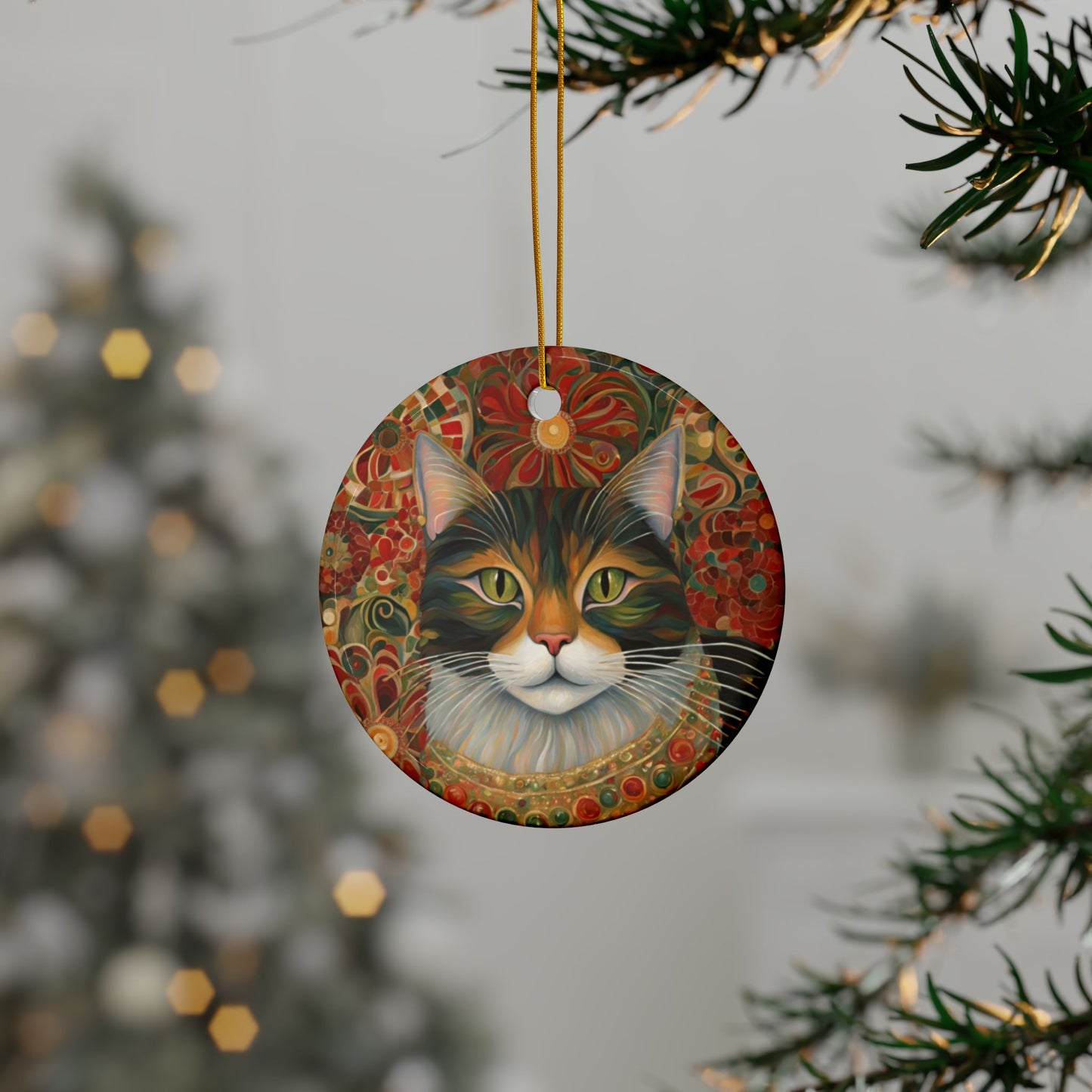 Christmas Cat 3" Ceramic Ornaments, 2-Side Print, (1pc, 10pcs)