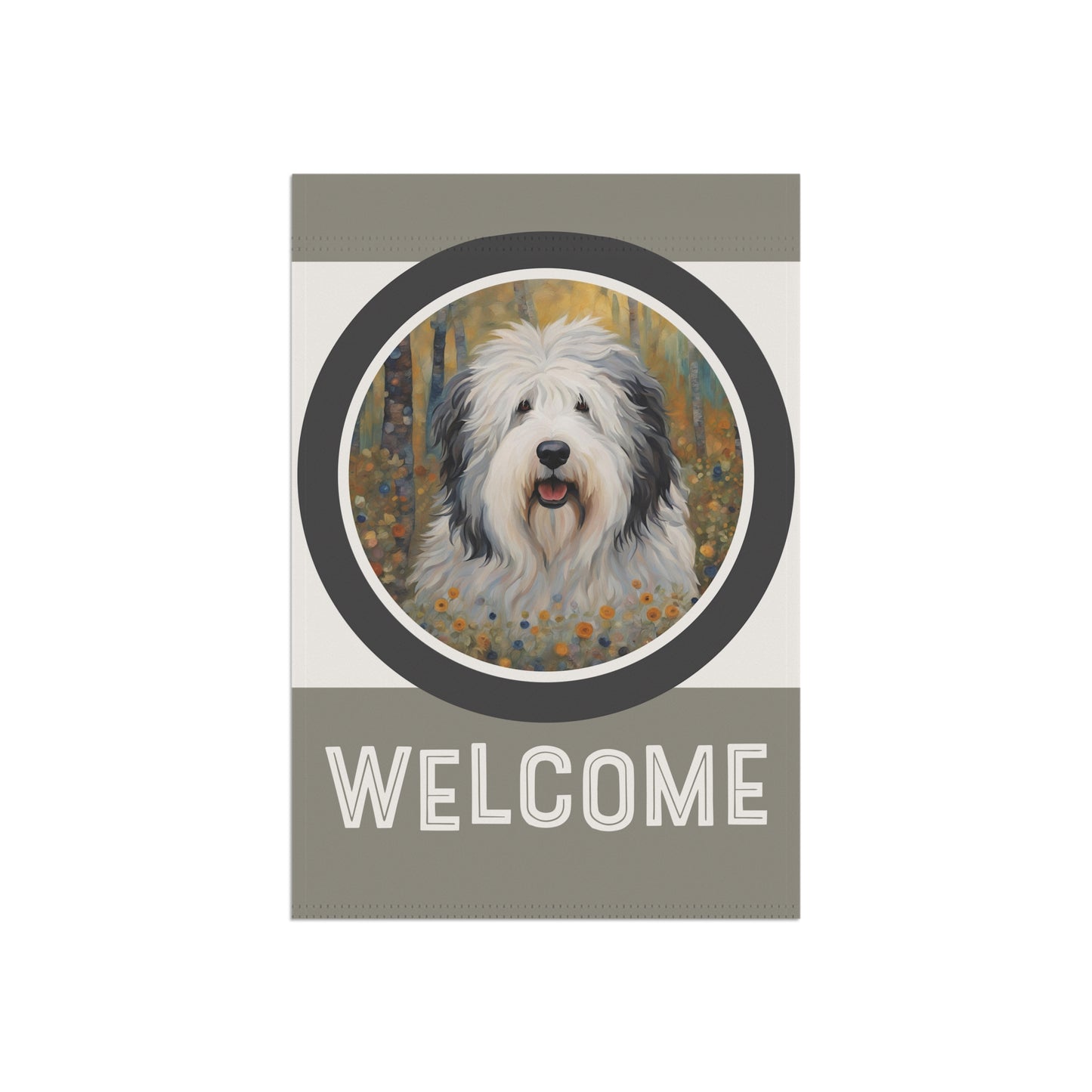 Old English Sheepdog Welcome 2-Sided Garden & House Flag/Banner