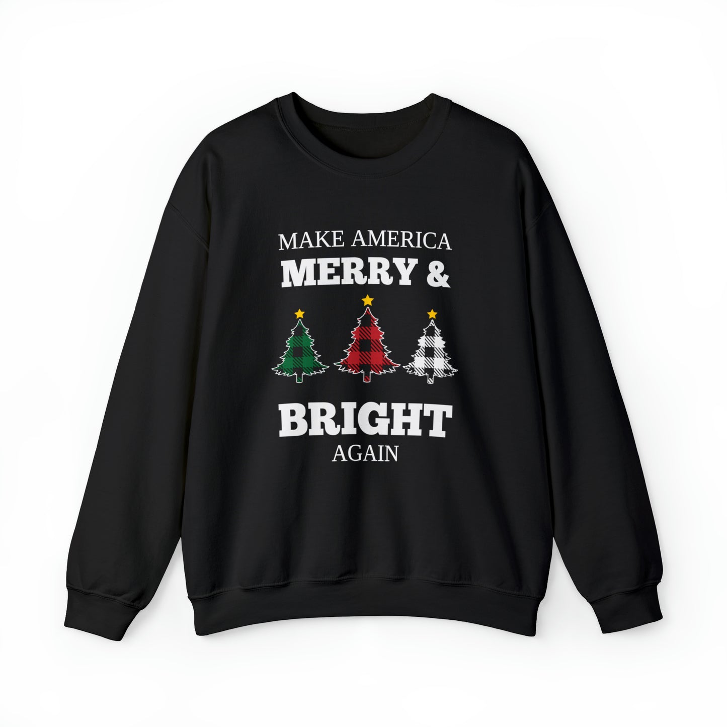 Plaid Trees Make America Merry & Bright Again Unisex Heavy Blend™ Crewneck Sweatshirt