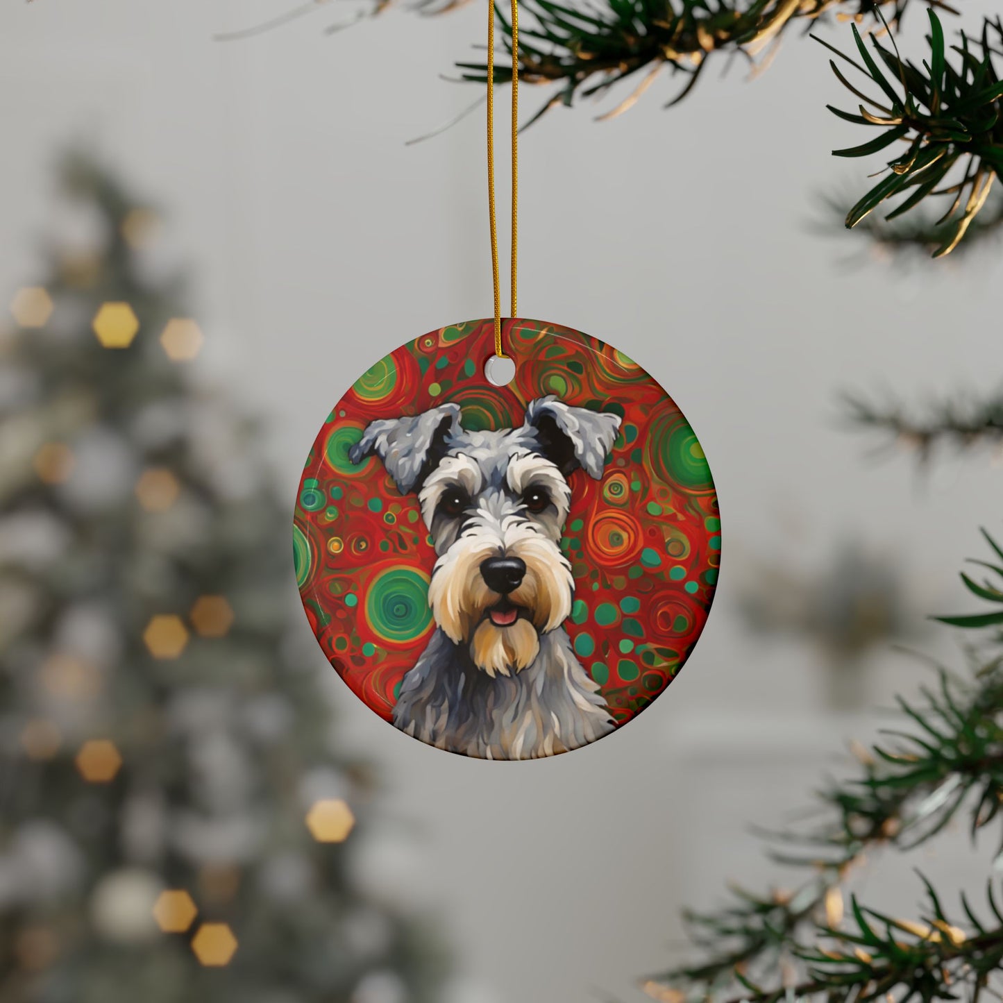 Schnauzer Christmas 3" Ceramic Ornaments, 2-Side Print, (1pc, 10pcs)