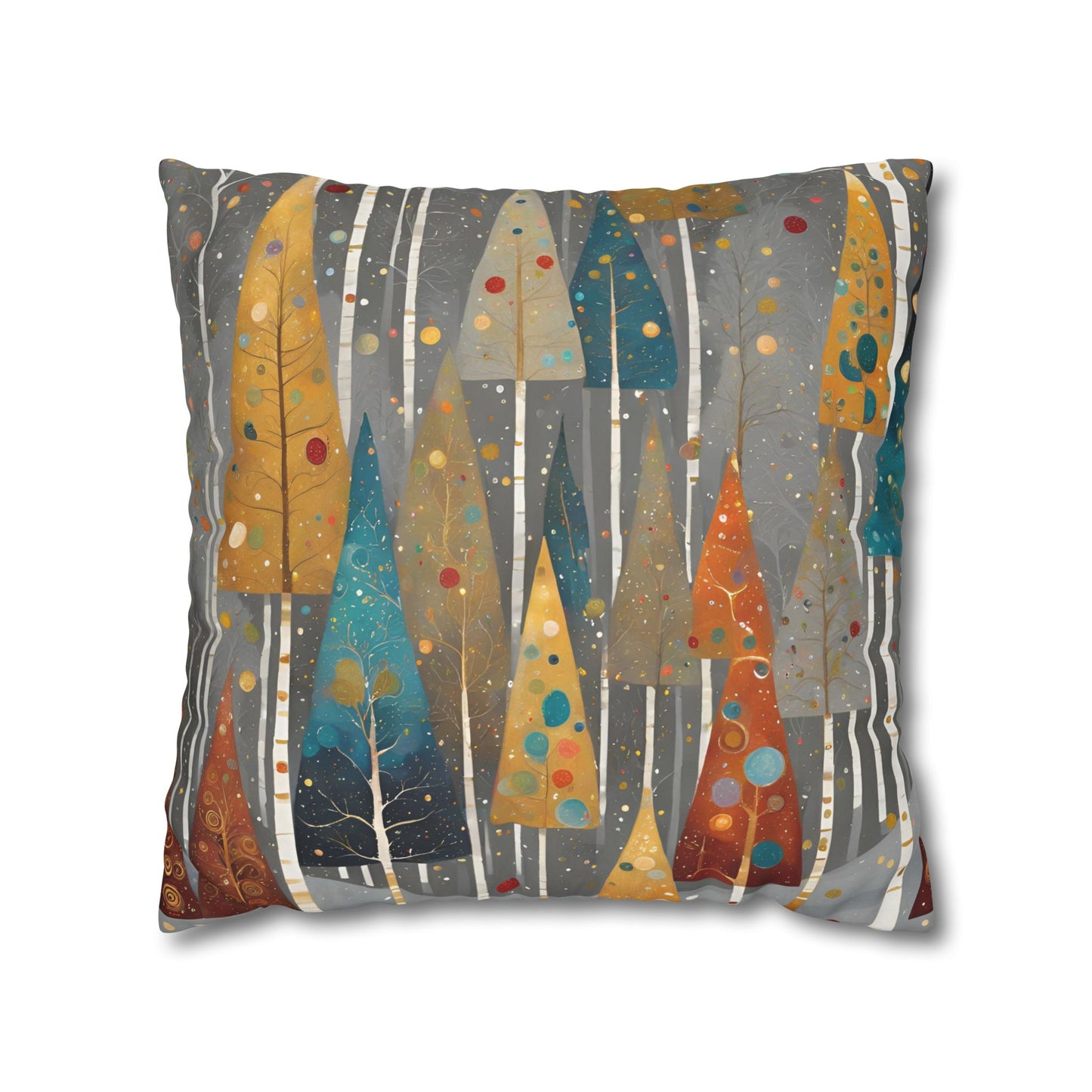 Vintage Tree Holiday Square Poly Canvas Pillowcase