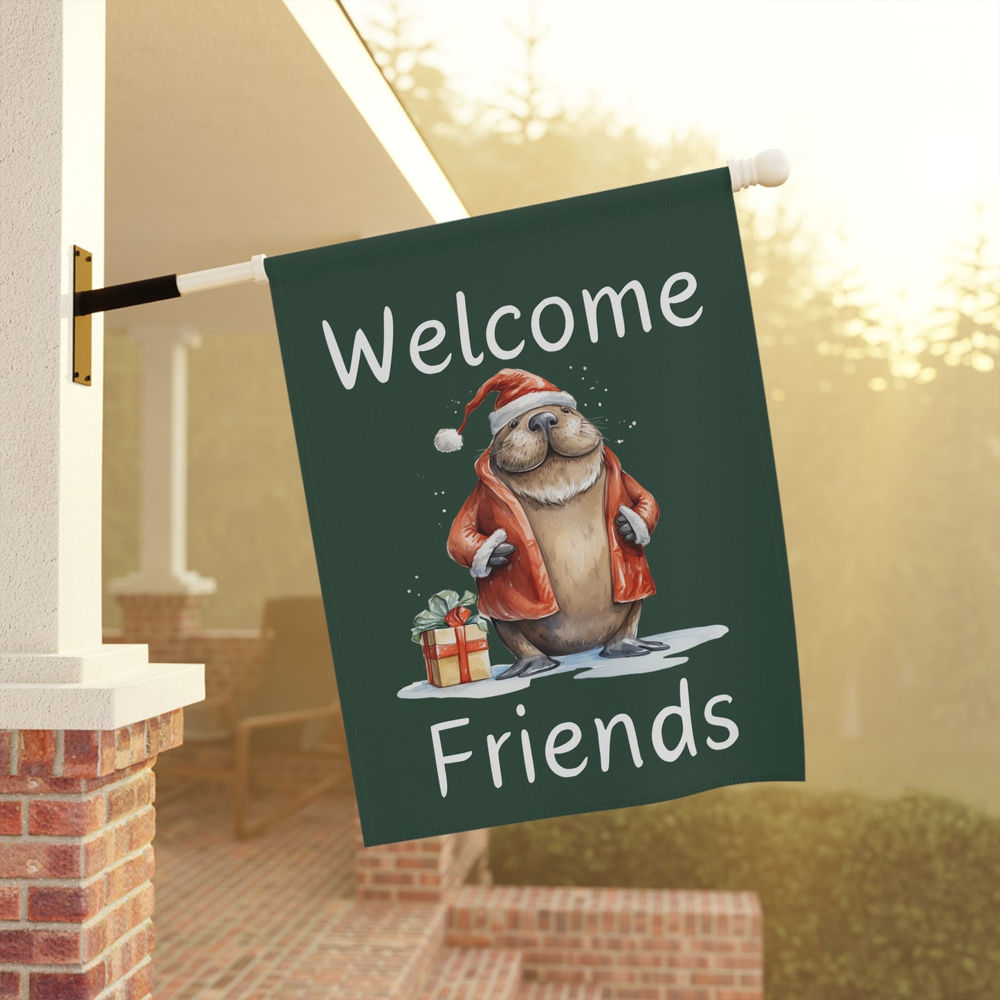 Walrus Santa Welcome Friends 2-Sided Garden & House Flag/Banner