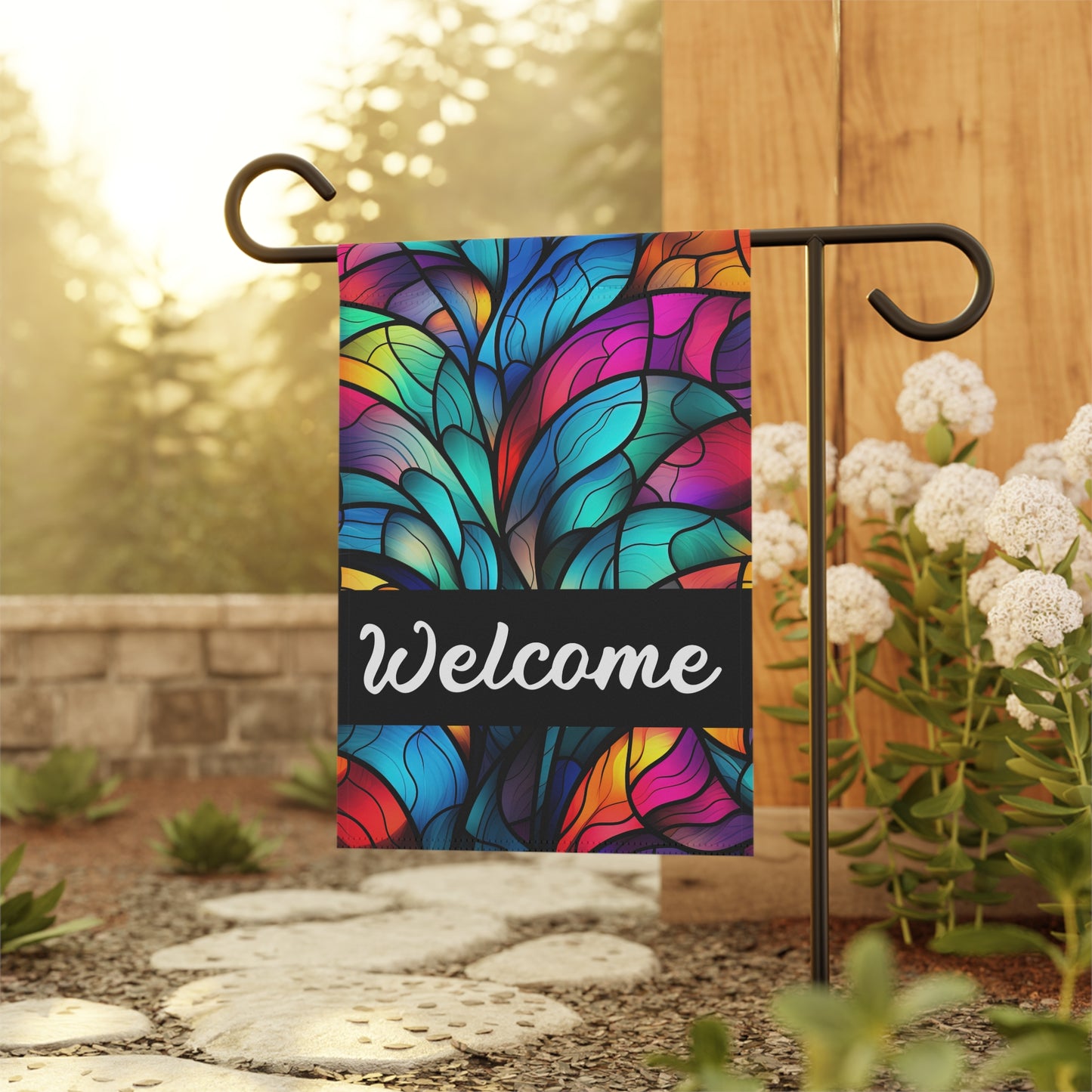 Welcome(2) Stained Glass Look 2-Sided Garden & House Banner