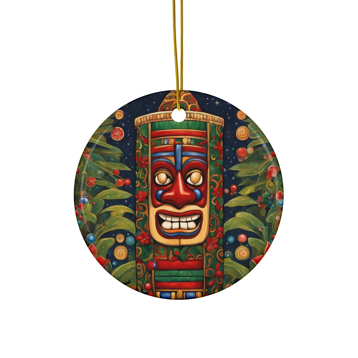 Tiki Christmas 3" Ceramic Ornaments, 2-Side Print, (1pc, 10pcs)