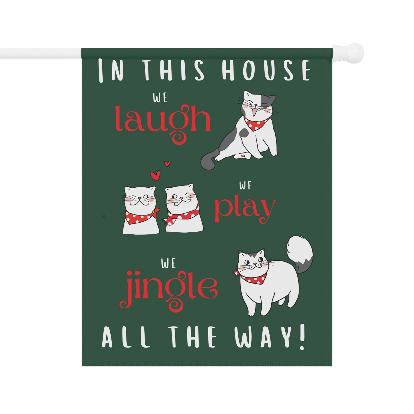 Laugh Play Jingle All the Way Cats on Green Christmas 2-Sided Garden & House Flag/Banner