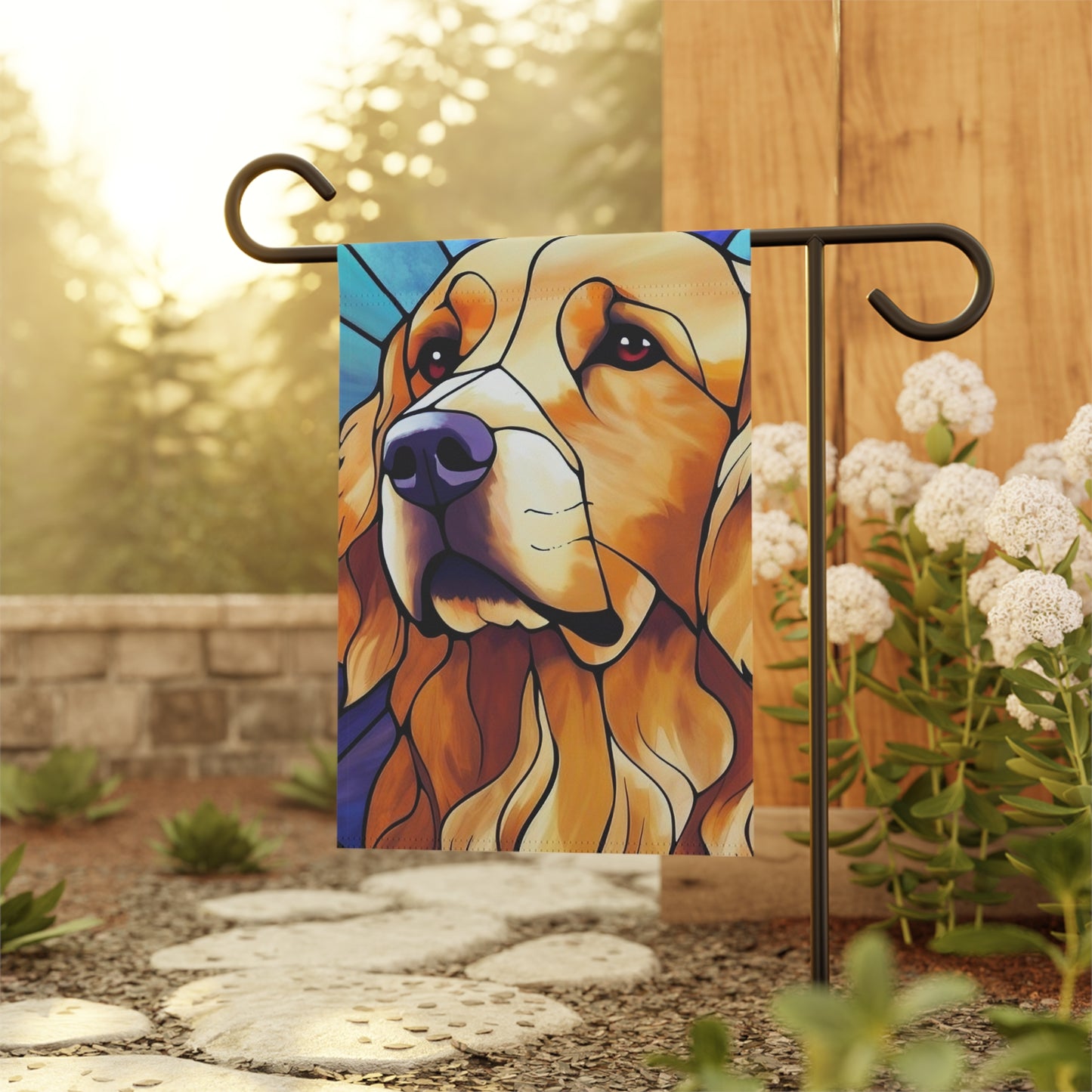 Golden Retriever Face Stained Glass Look 2-Sided Garden & House Flag/Banner