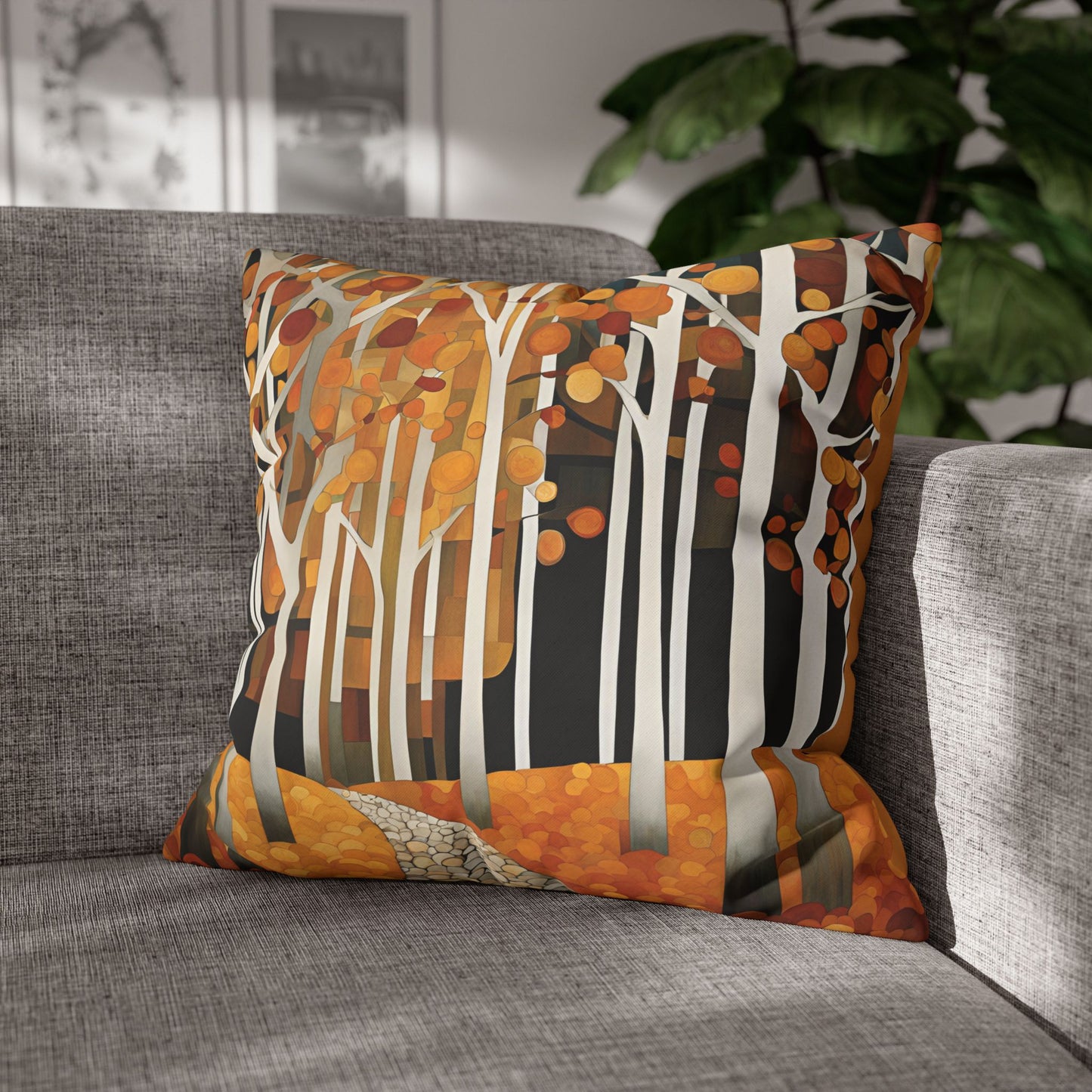 Autumn Path Square Poly Canvas Pillowcase