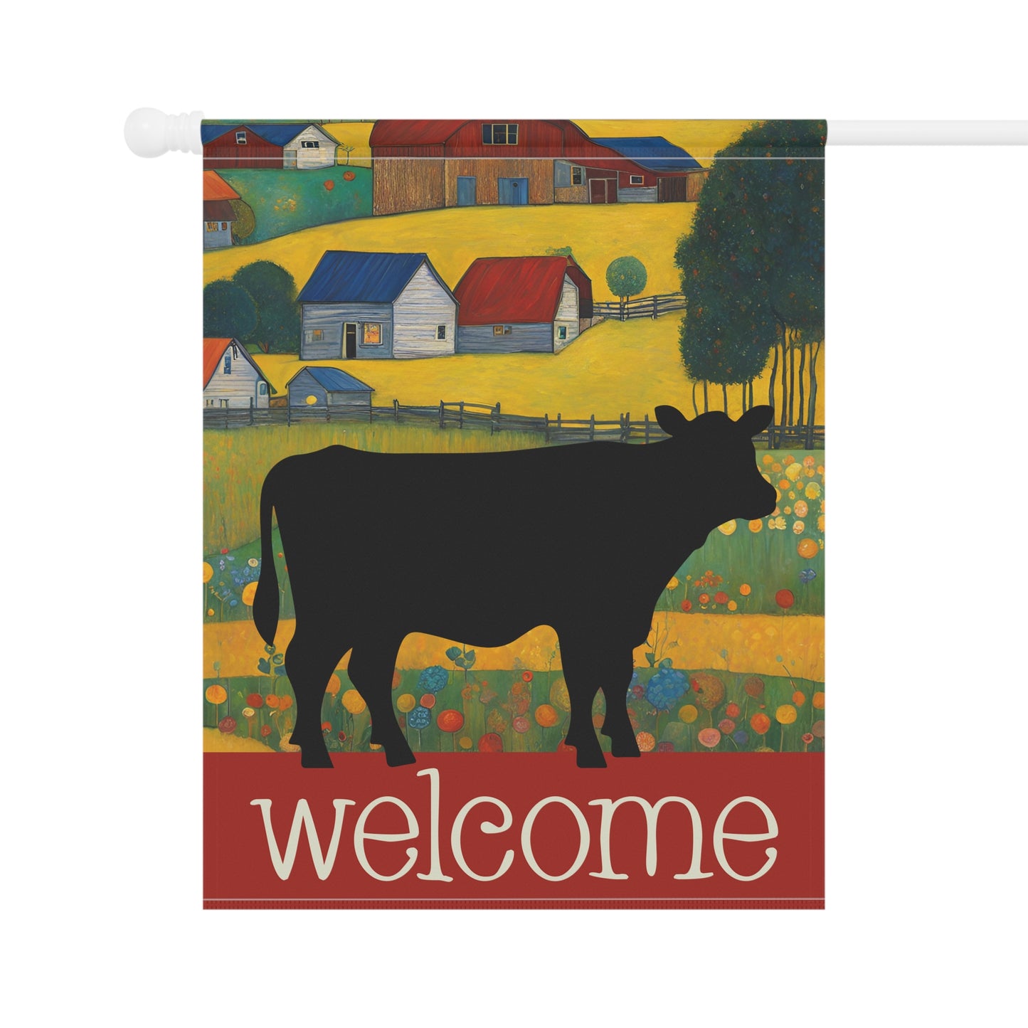 Cow Silhouette Welcome 2-Sided Garden & House Flag/Banner