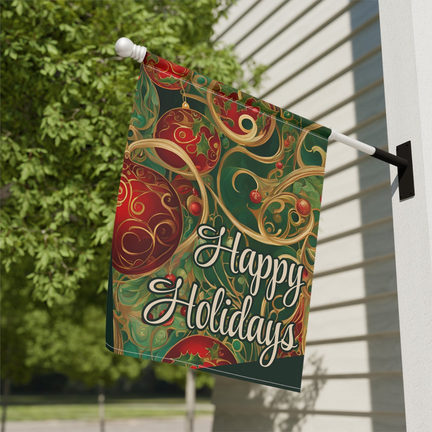 Happy Holidays Abstract 2-Sided Garden & House Flag/Banner