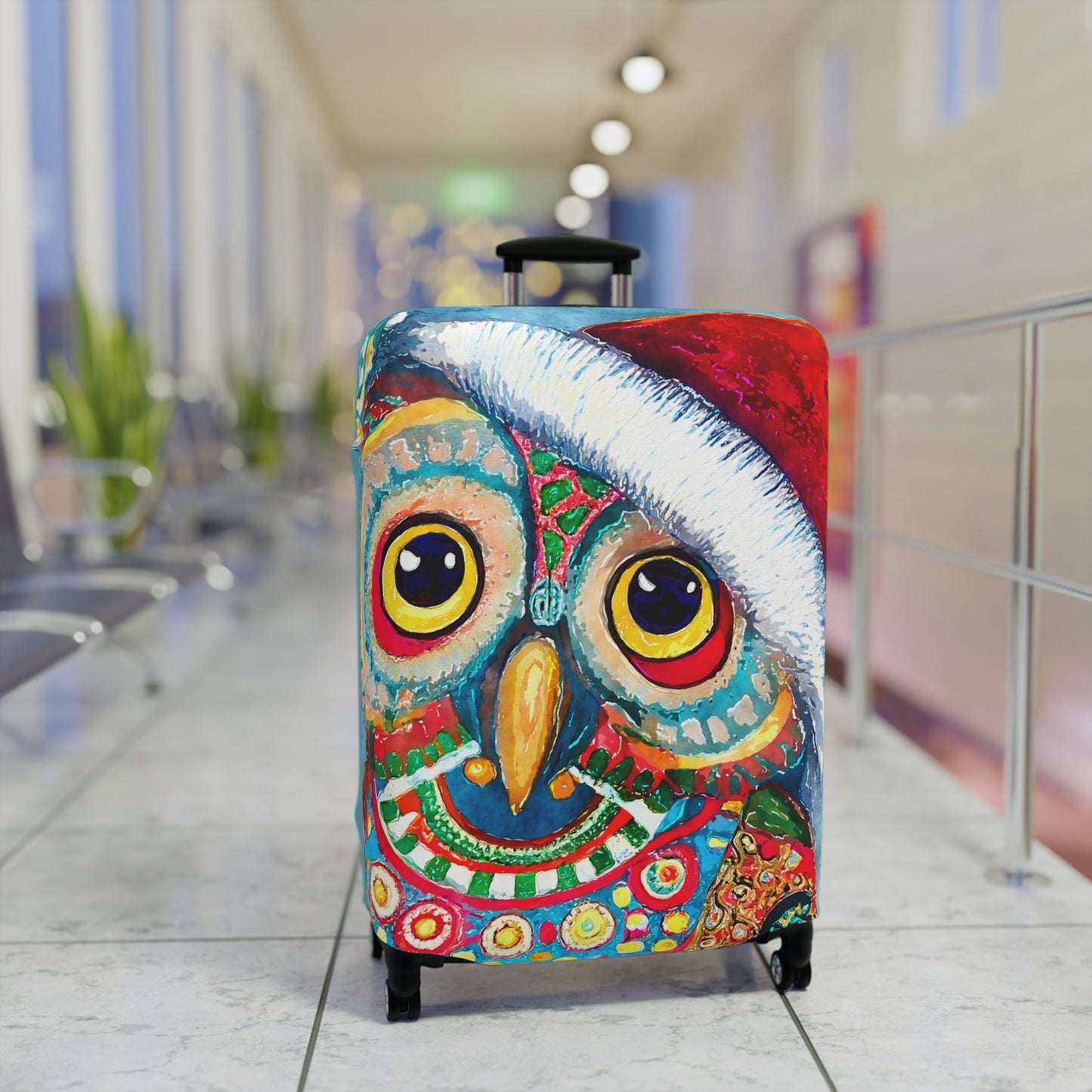 Owl in Santa Hat Christmas Art Luggage Cover