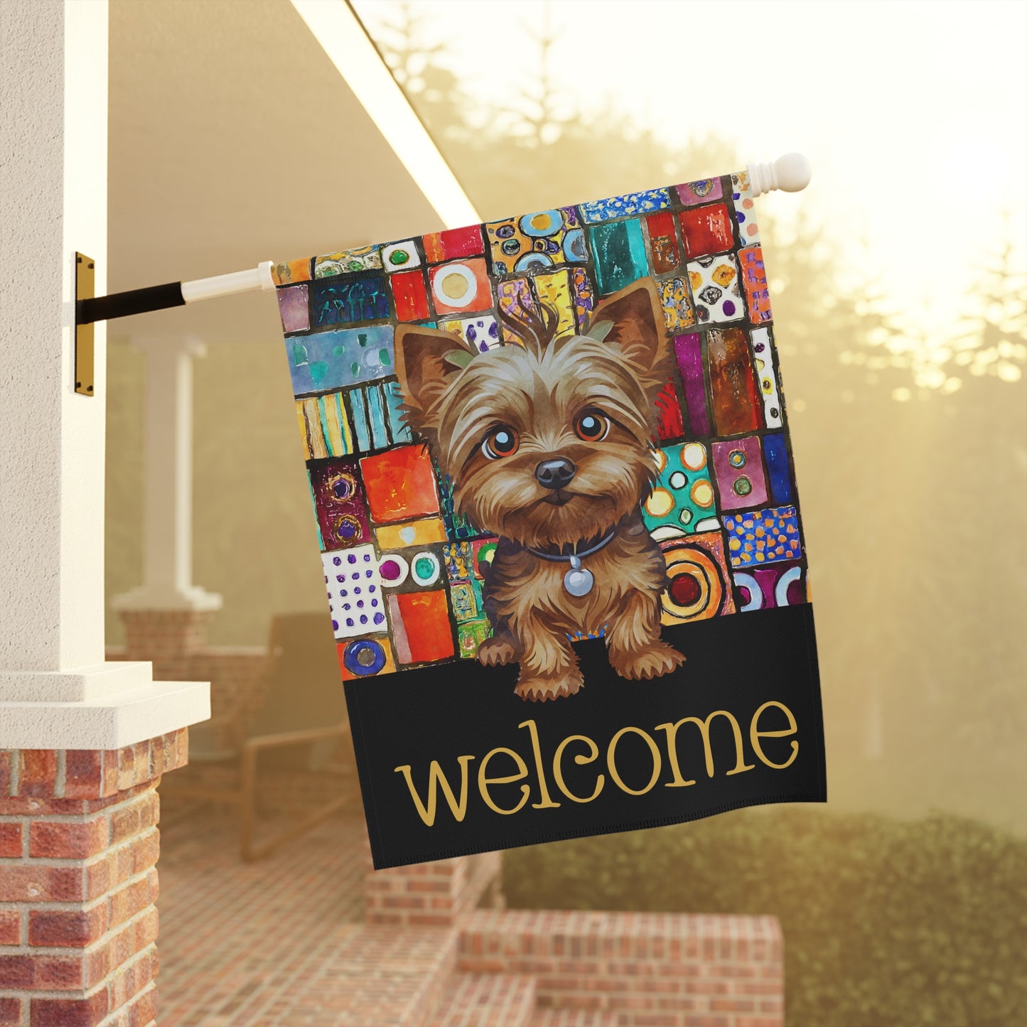 Yorkshire Terrier Patchwork Welcome Yorkie 2-Sided Garden & House Flag/Banner