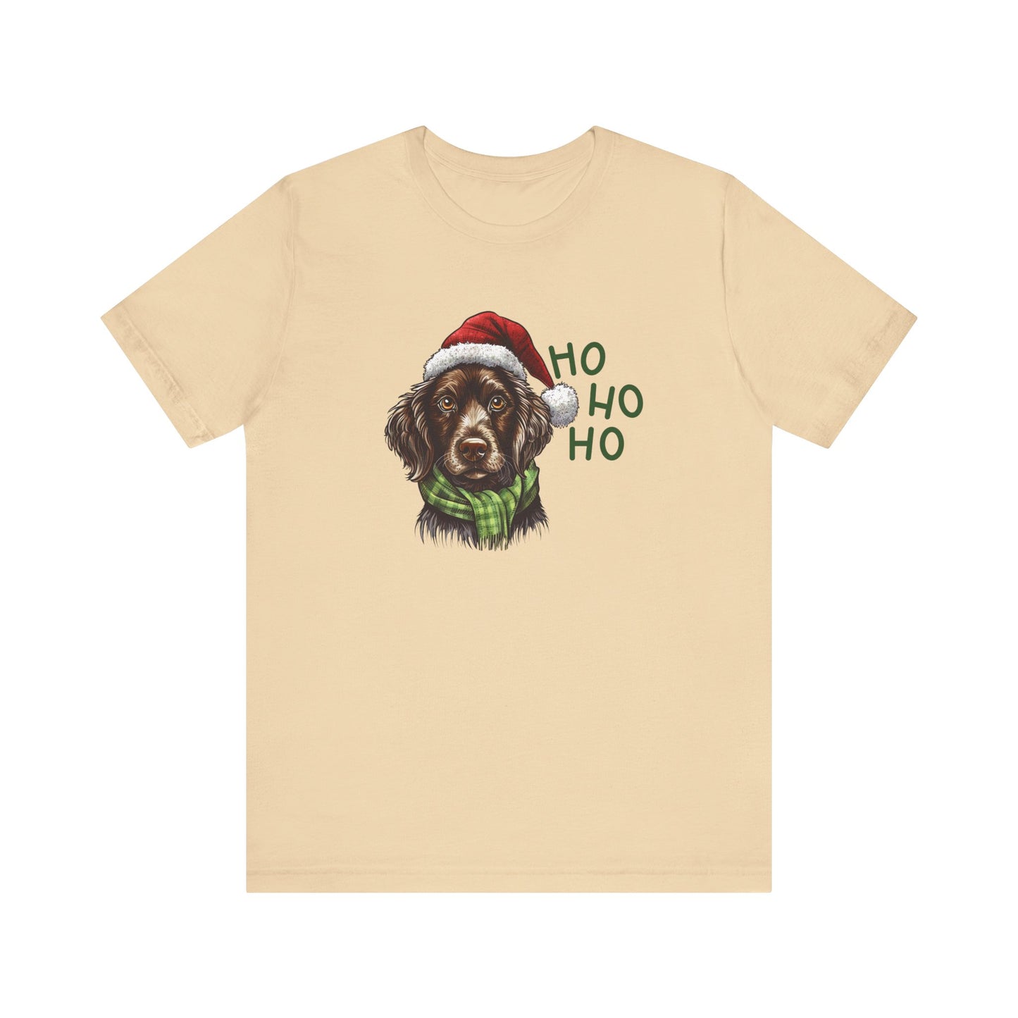 Ho Ho Ho Ready for Christmas Dog in Santa Hat & Scarf Unisex Jersey Short Sleeve Tee