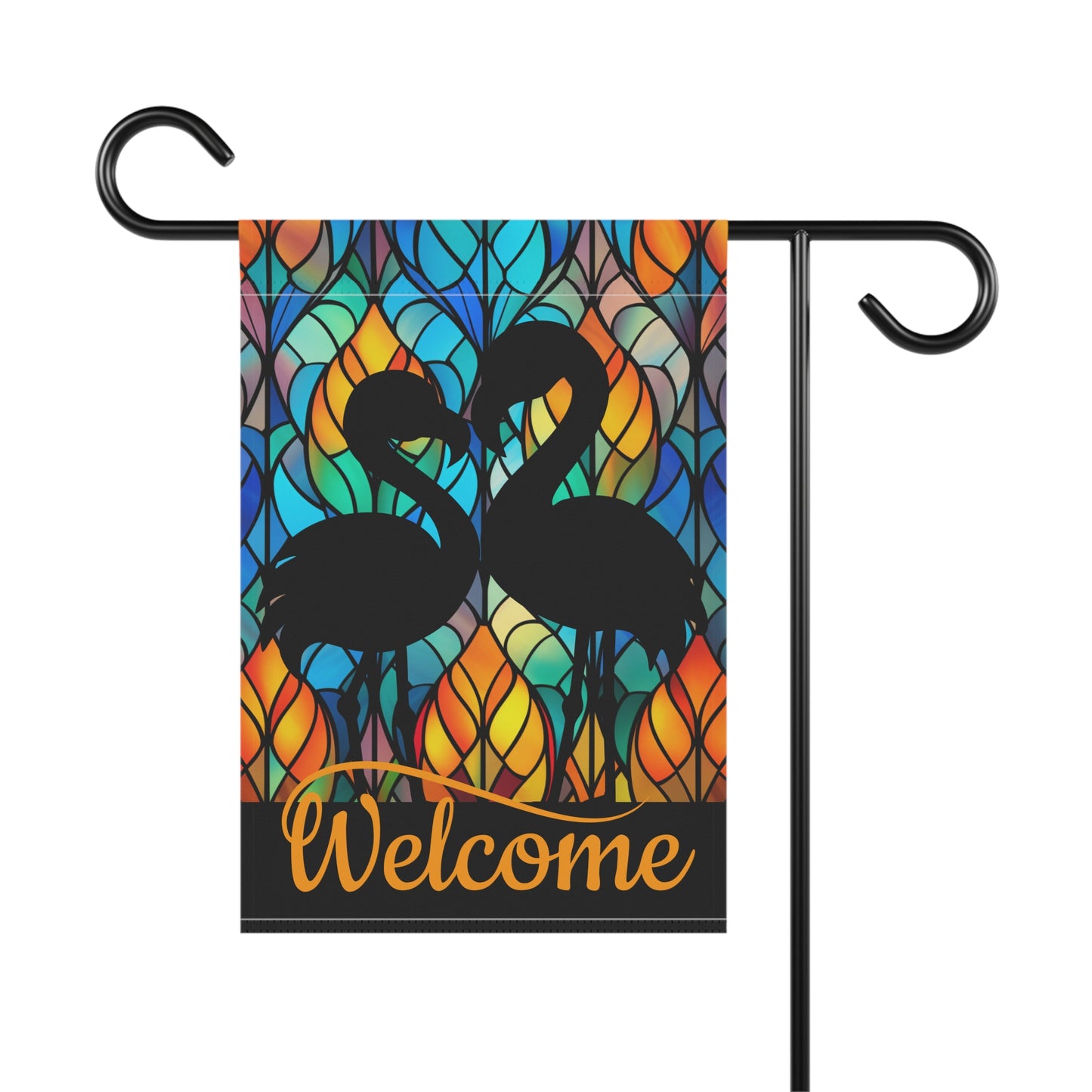 Flamingos on Stained Glass Welcome 2-Sided Garden & House Flag/Banner