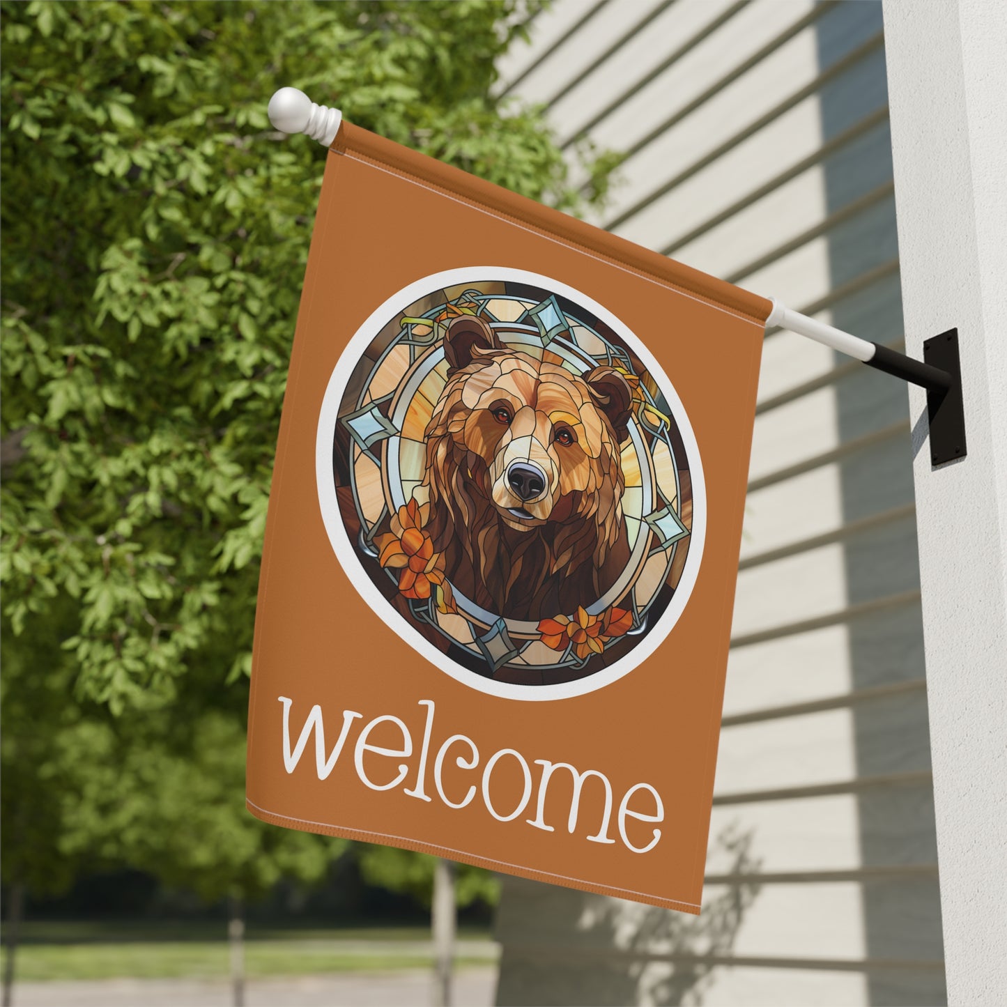 Brown Bear Welcome 2-Sided Garden & House Flag/Banner