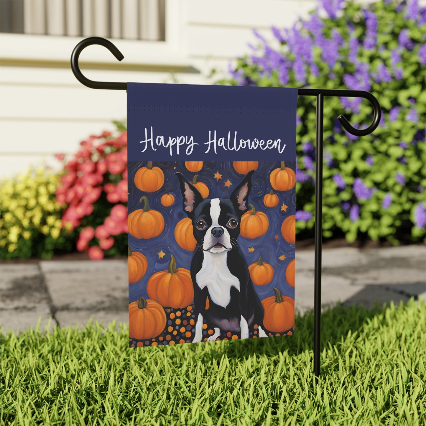 Boston Terrier Happy Halloween 2-Sided Garden & House Flag/Banner