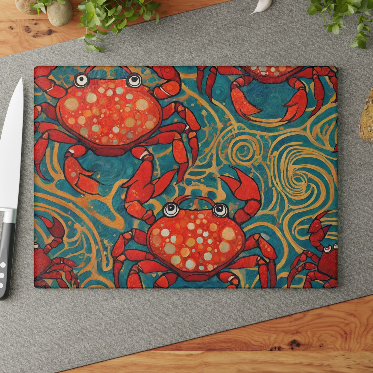 Crab Fest Tempered Glass Cutting Board