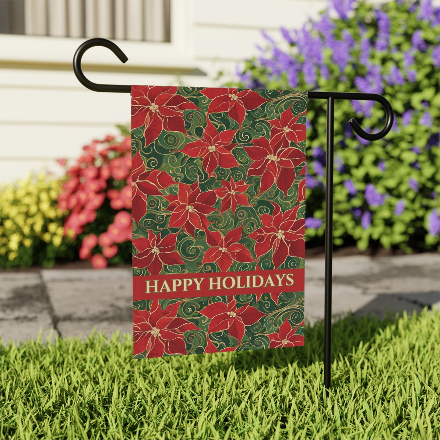 Poinsettias Happy Holidays 2-Sided Garden & House Flag/Banner