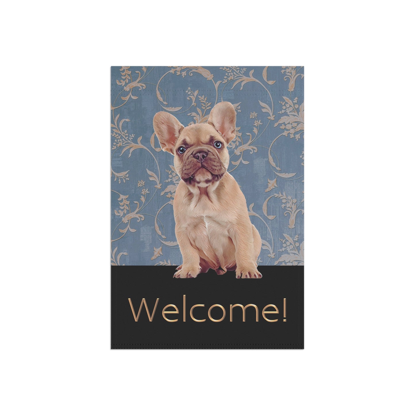 French Bulldog on Blue Welcome 2-Sided Garden & House Flag/Banner