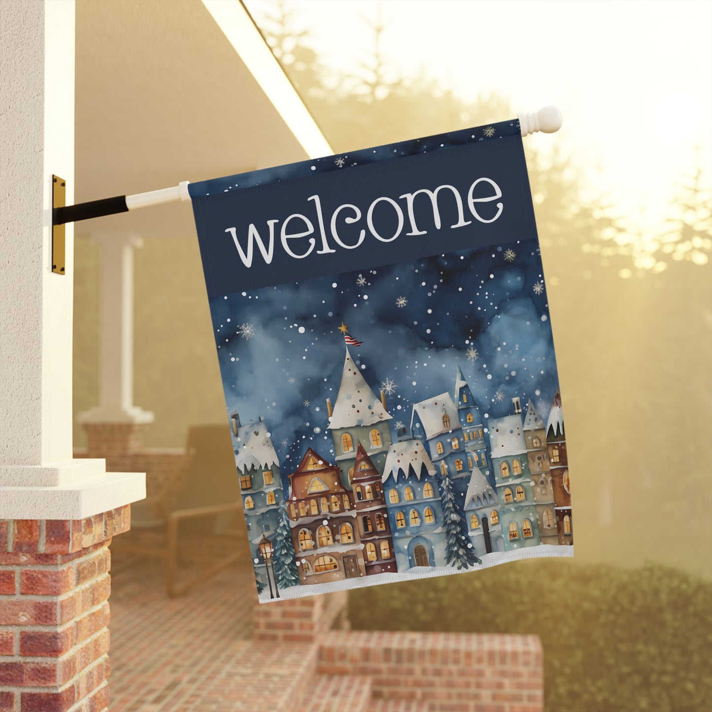 Winter Town Welcome 2-Sided Garden & House Flag/Banner