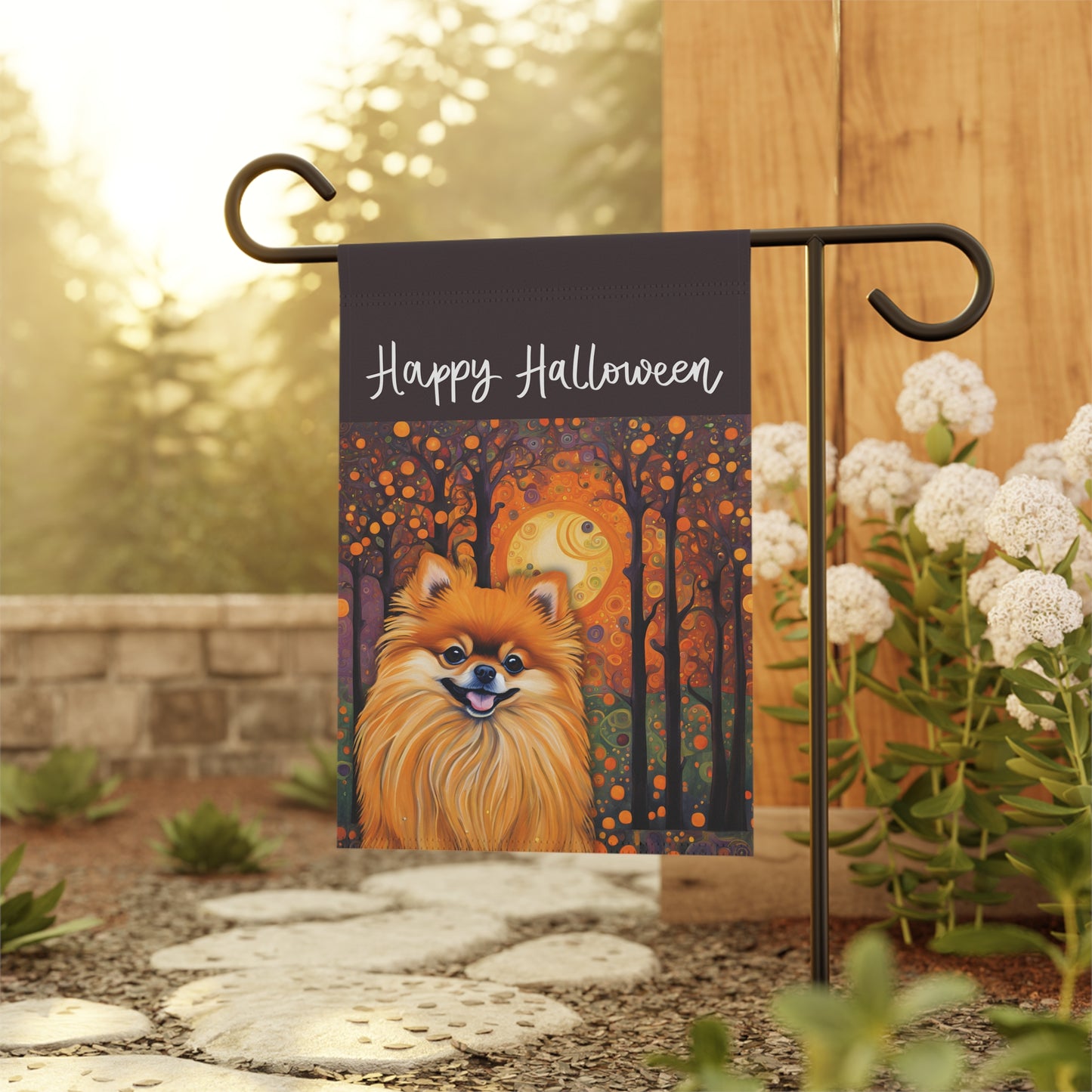 Pomeranian Happy Halloween 2-Sided Garden & House Flag/Banner