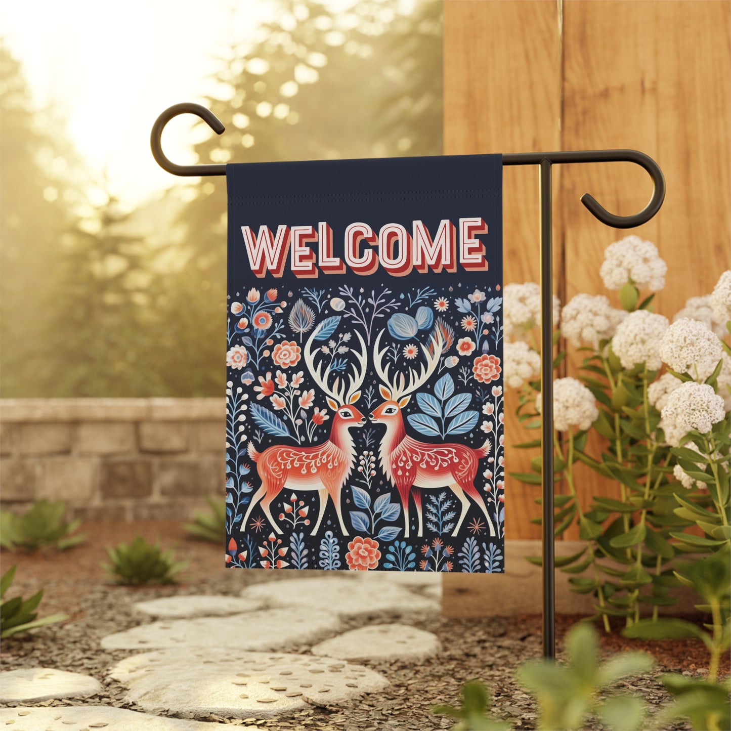 Nordic Reindeer Welcome 2-Sided Garden & House Flag/Banner