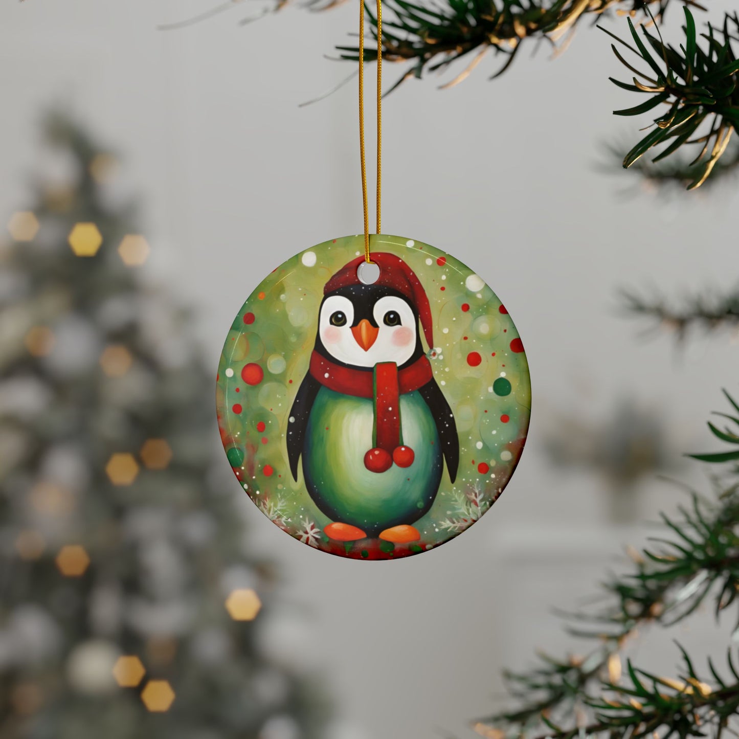 Holiday Penguin 3" Ceramic Ornaments, 2-Side Print, (1pc, 10pcs)