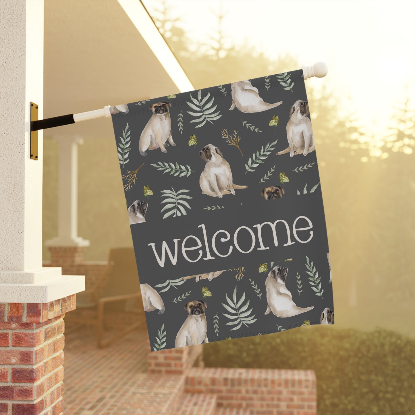 Pug Love Welcome 2-Sided Garden & House Flag/Banner