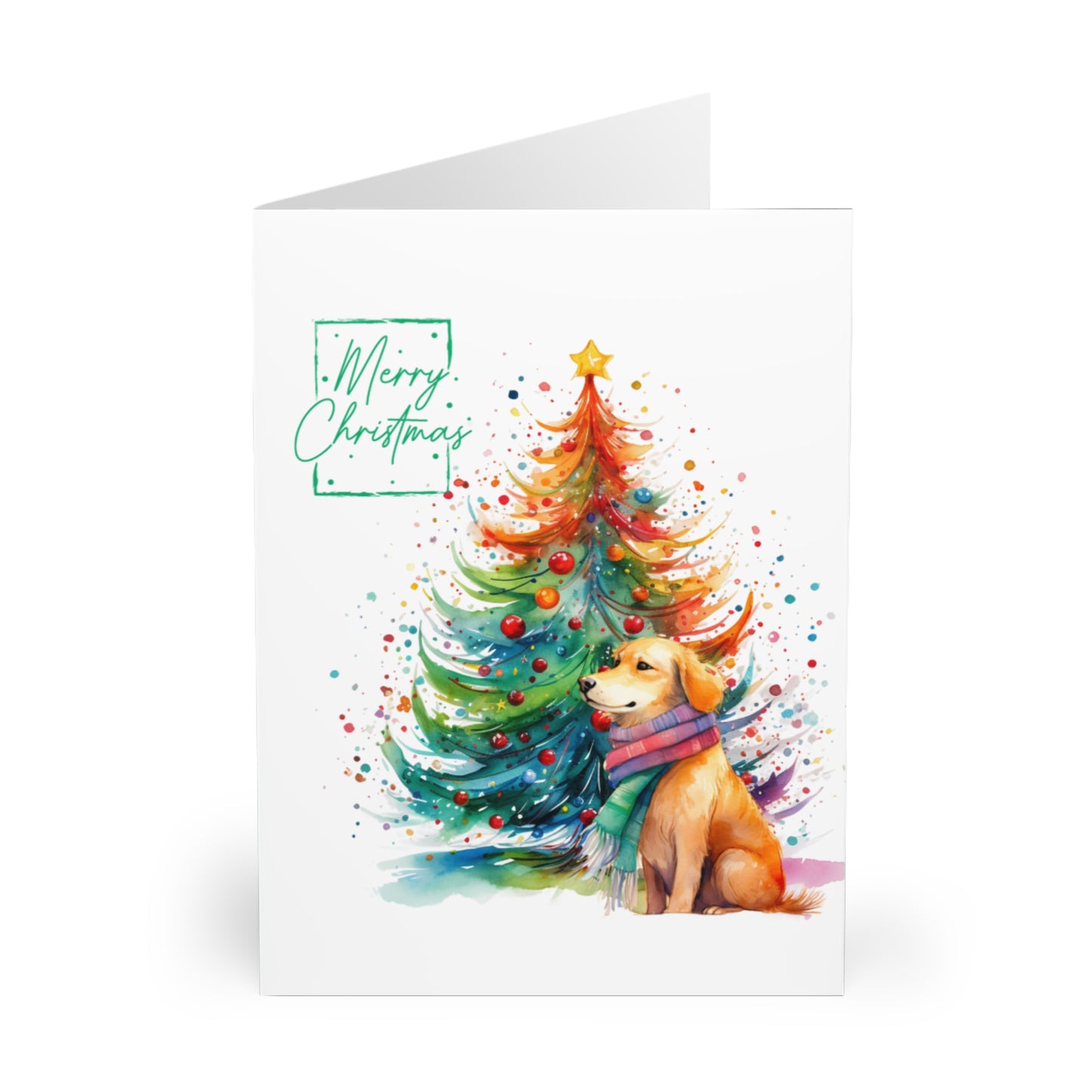 Golden Retriever Merry Christmas Tree Cards (5 Pack Blank Inside)