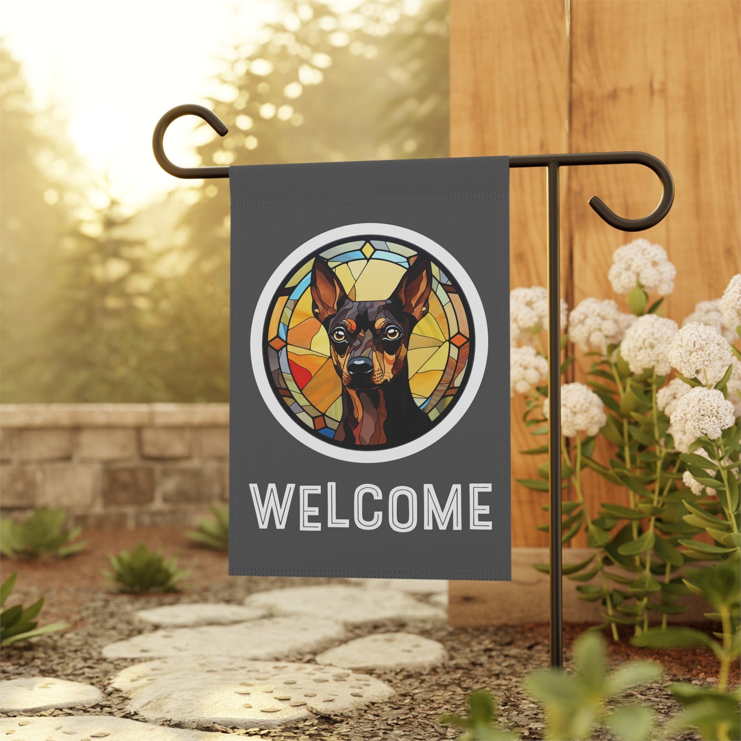 Miniature Pinscher Welcome 2-Sided Garden & House Flag/Banner