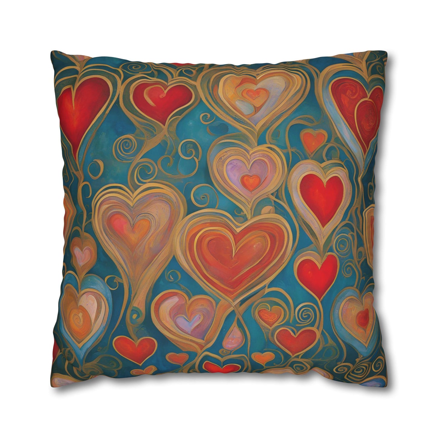 Many Hearts Square Poly Canvas Pillowcase