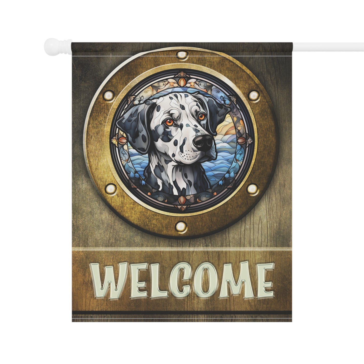 Dalmatian in Port Hole Welcome 2-Sided Garden & House Flag/Banner