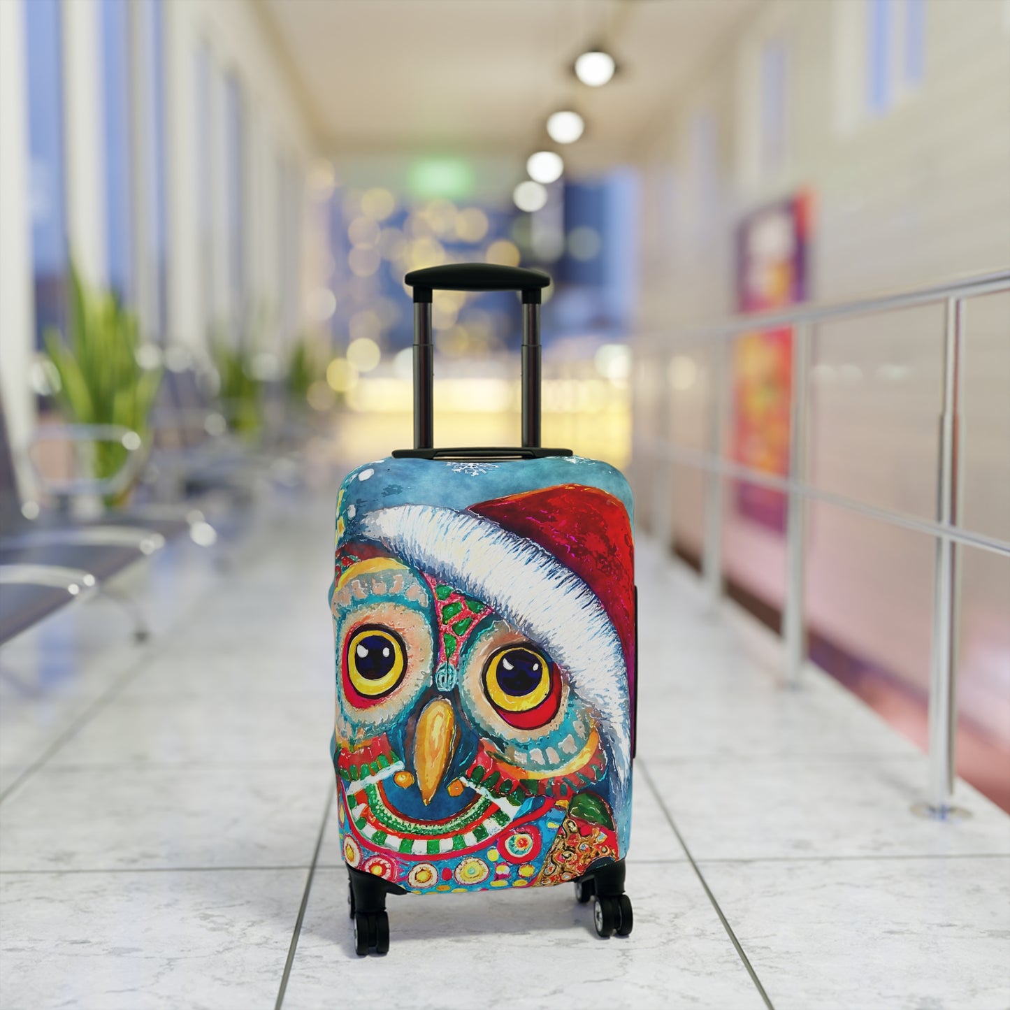 Owl in Santa Hat Christmas Art Luggage Cover