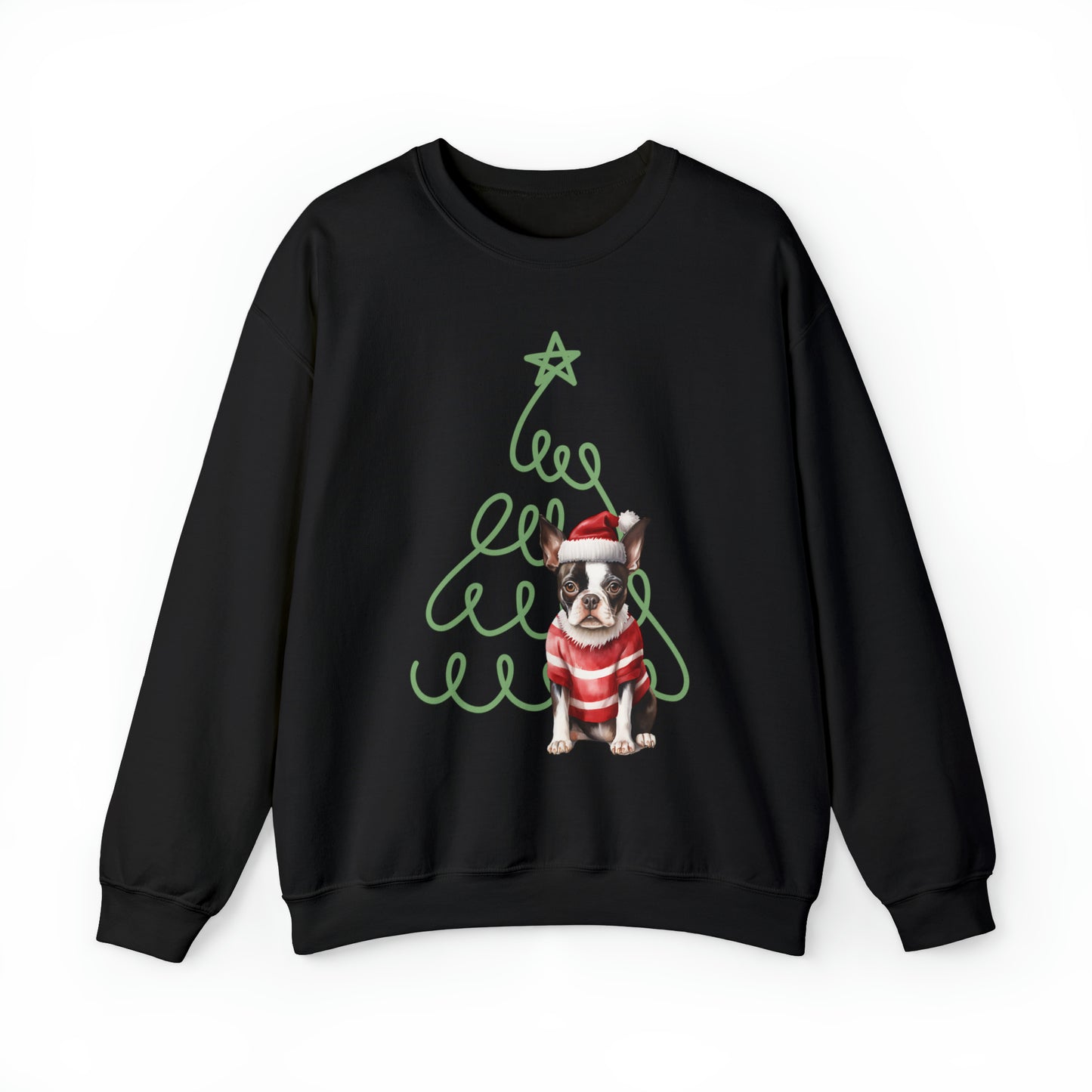 Boston Terrier in Santa Hat & Sweater Unisex Heavy Blend™ Crewneck Sweatshirt