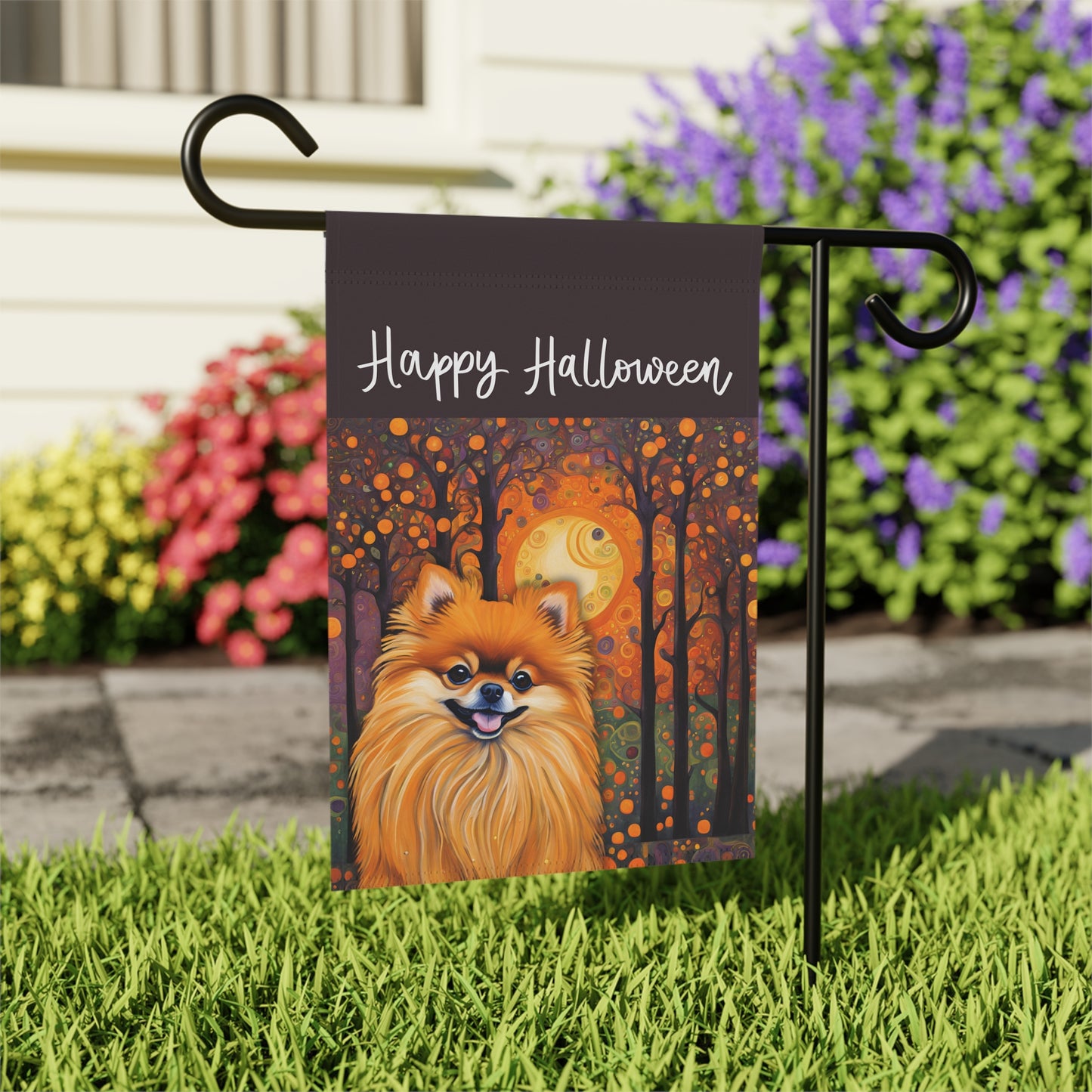 Pomeranian Happy Halloween 2-Sided Garden & House Flag/Banner