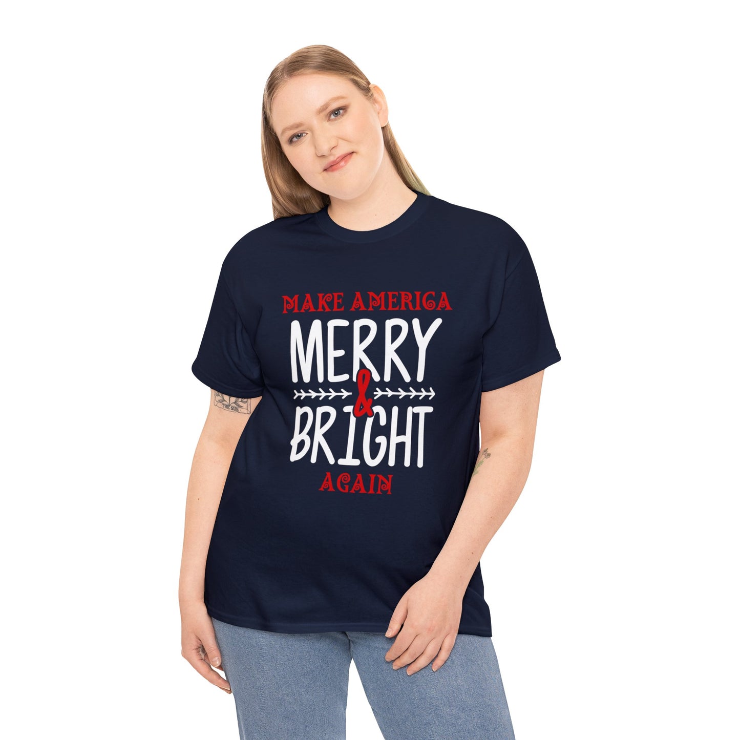 Bold Make America Merry & Bright Again Navy Unisex Heavy Cotton Tee