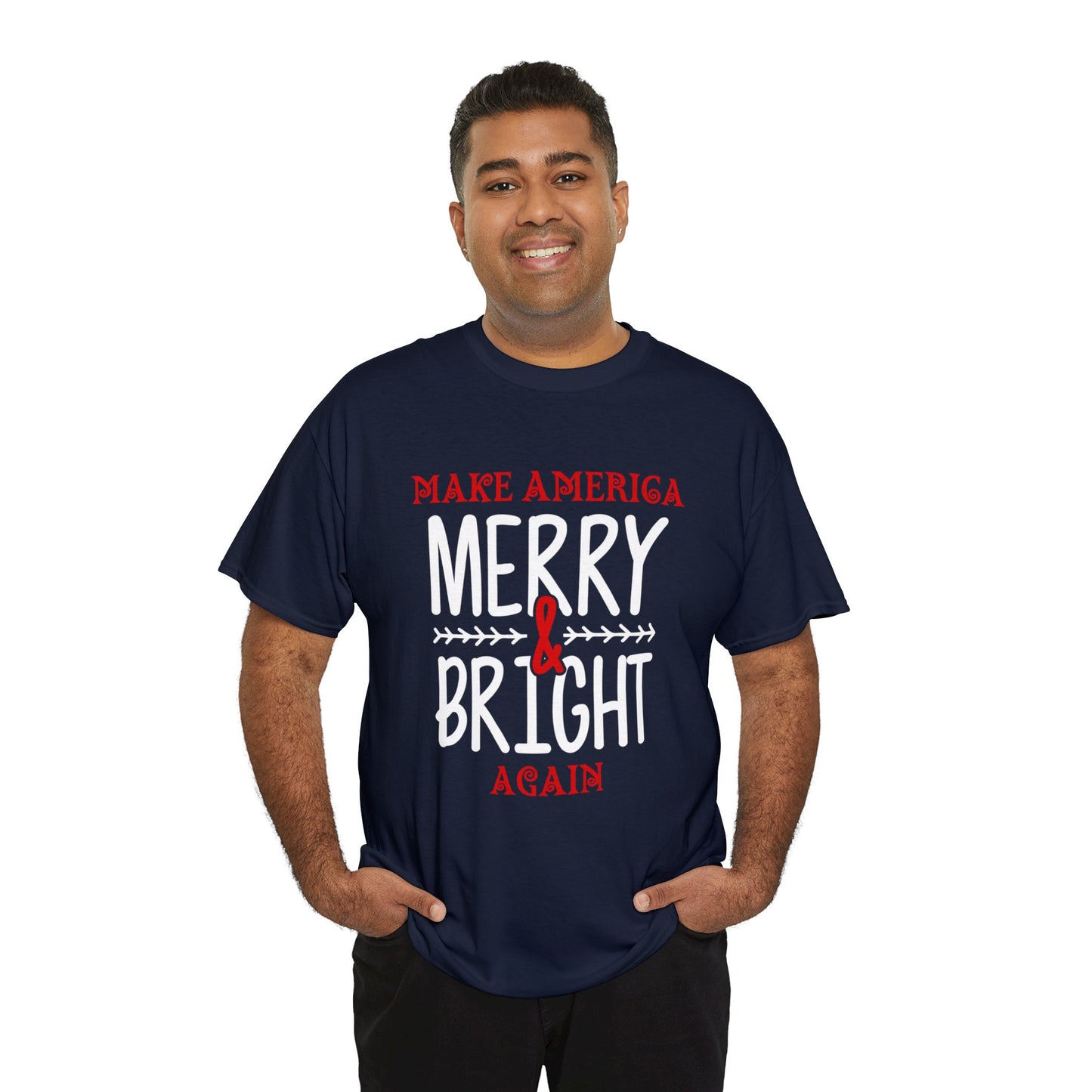 Bold Make America Merry & Bright Again Navy Unisex Heavy Cotton Tee