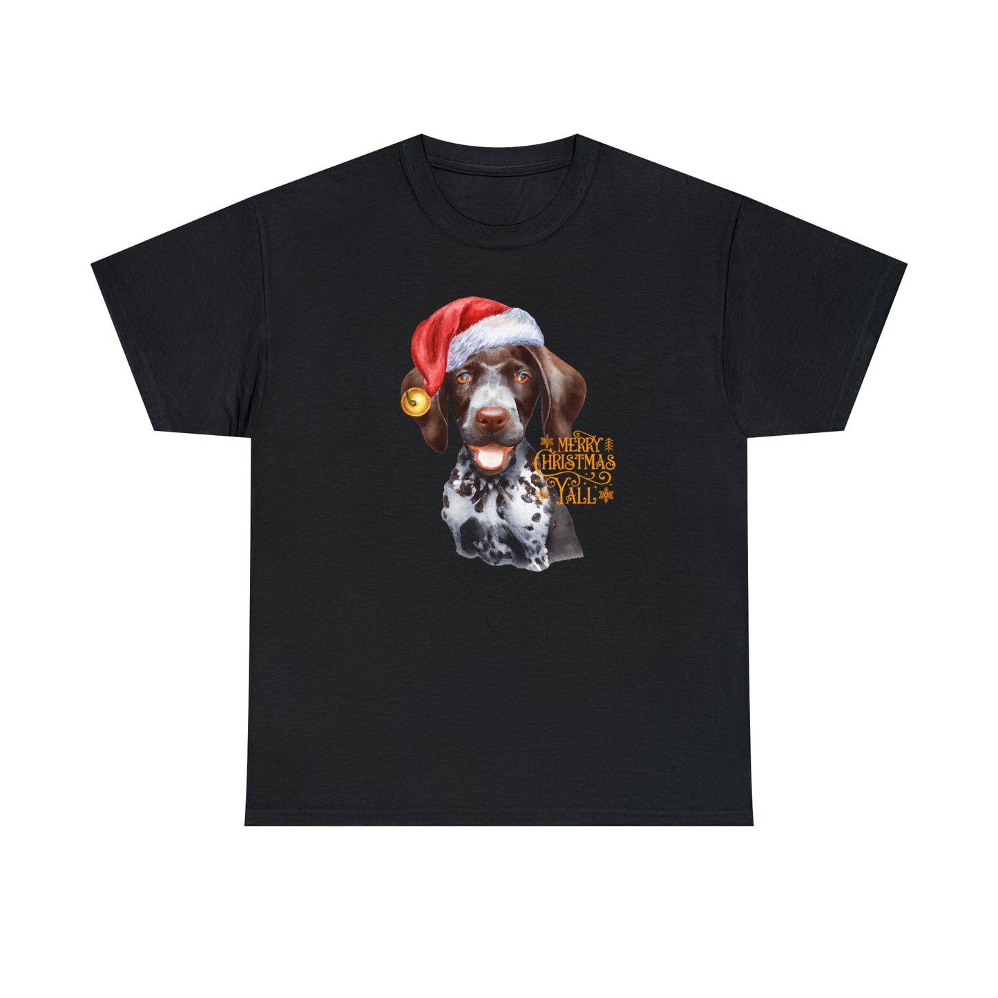 Merry Christmas Y'all German Shorthaired Pointer in Santa Hat Unisex Heavy Cotton Tee