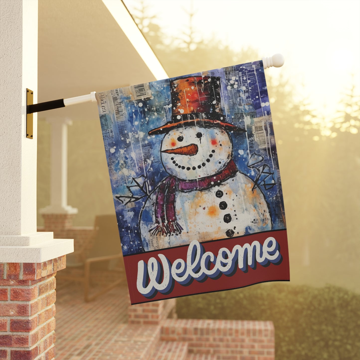 Vintage Snowman Welcome 2-Sided Garden & House Flag/Banner