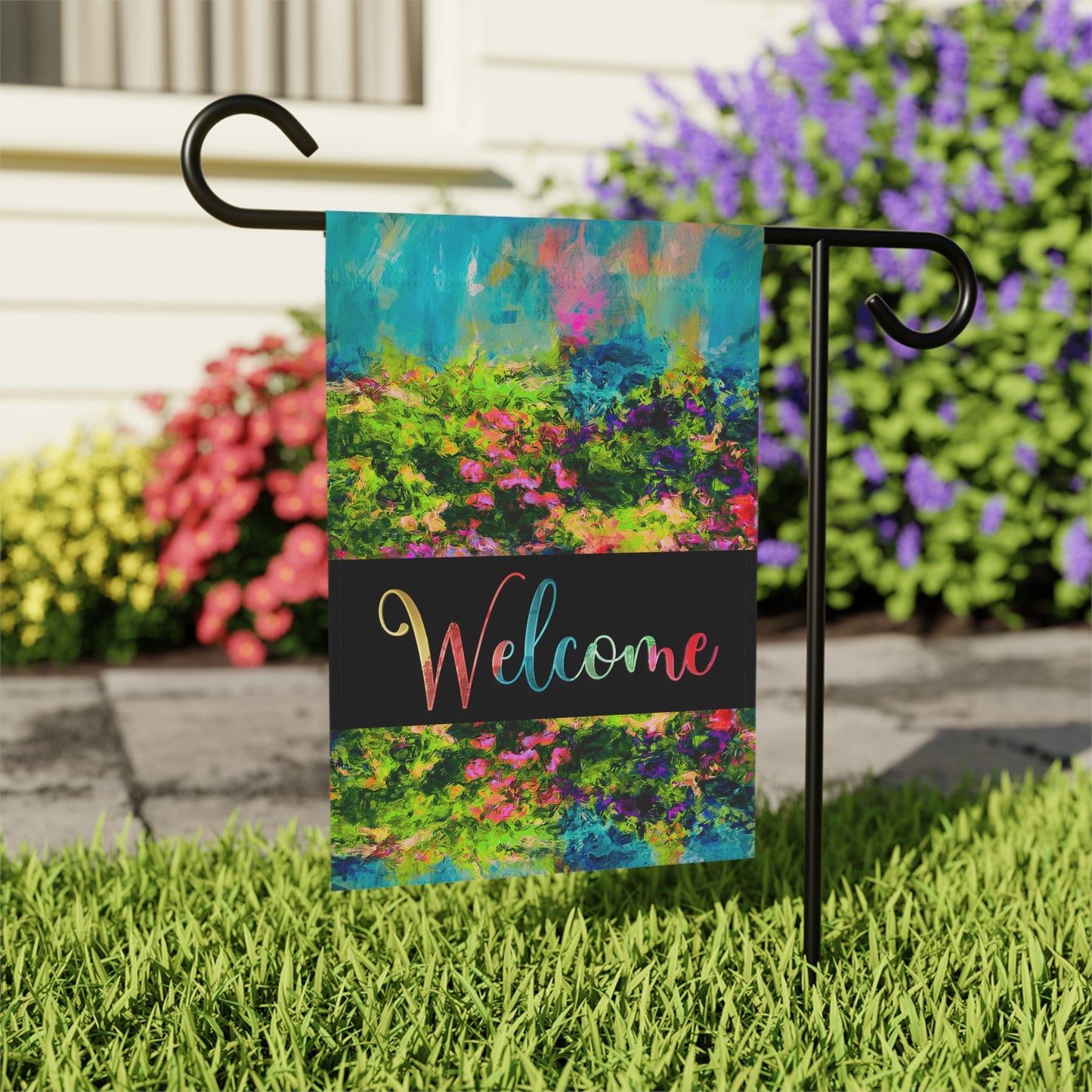 Margo Abstract Art Welcome 2-Sided Garden & House Flag/Banner