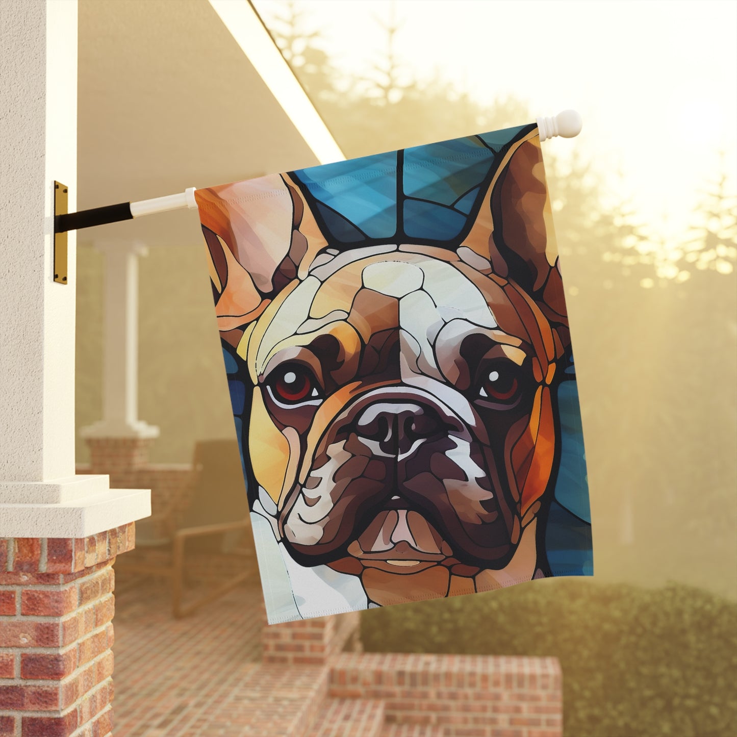 French Bulldog Face Stained Glass Look 2-Sided Garden & House Flag/Banner