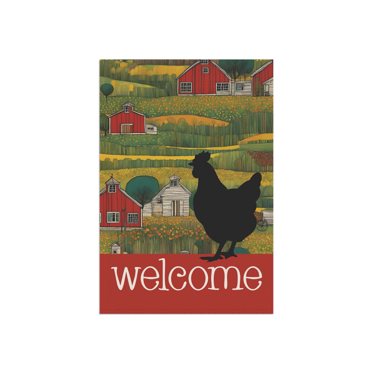 Chicken Silhouette Welcome 2-Sided Garden & House Flaf/Banner