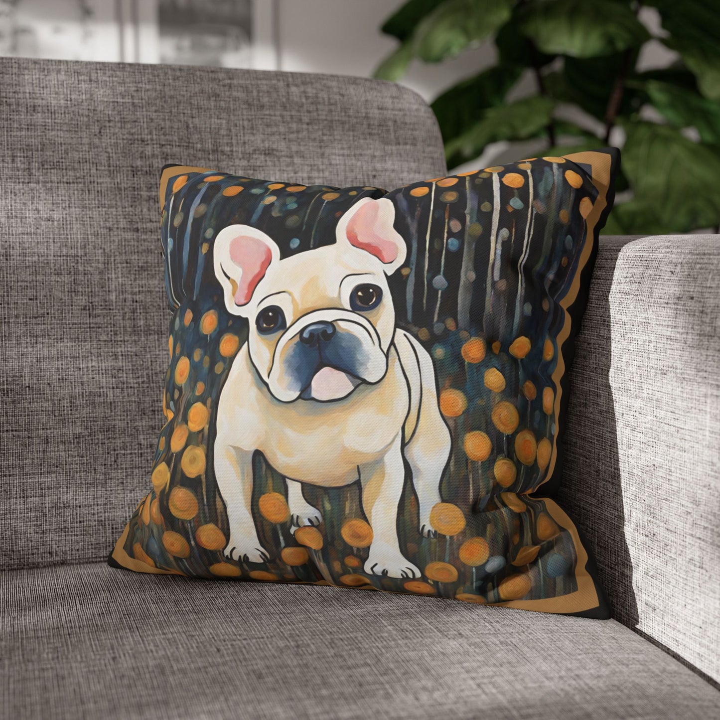 Have a Seat Frenchie Square Poly Canvas Pillowcase