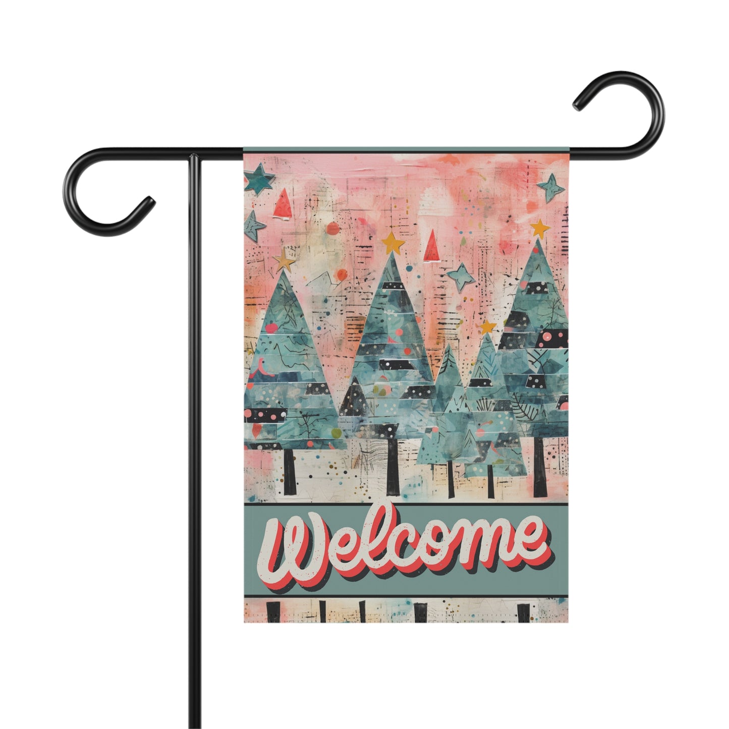 Vintage Christmas Pines Welcome 2-Sided Garden & House Flag/Banner