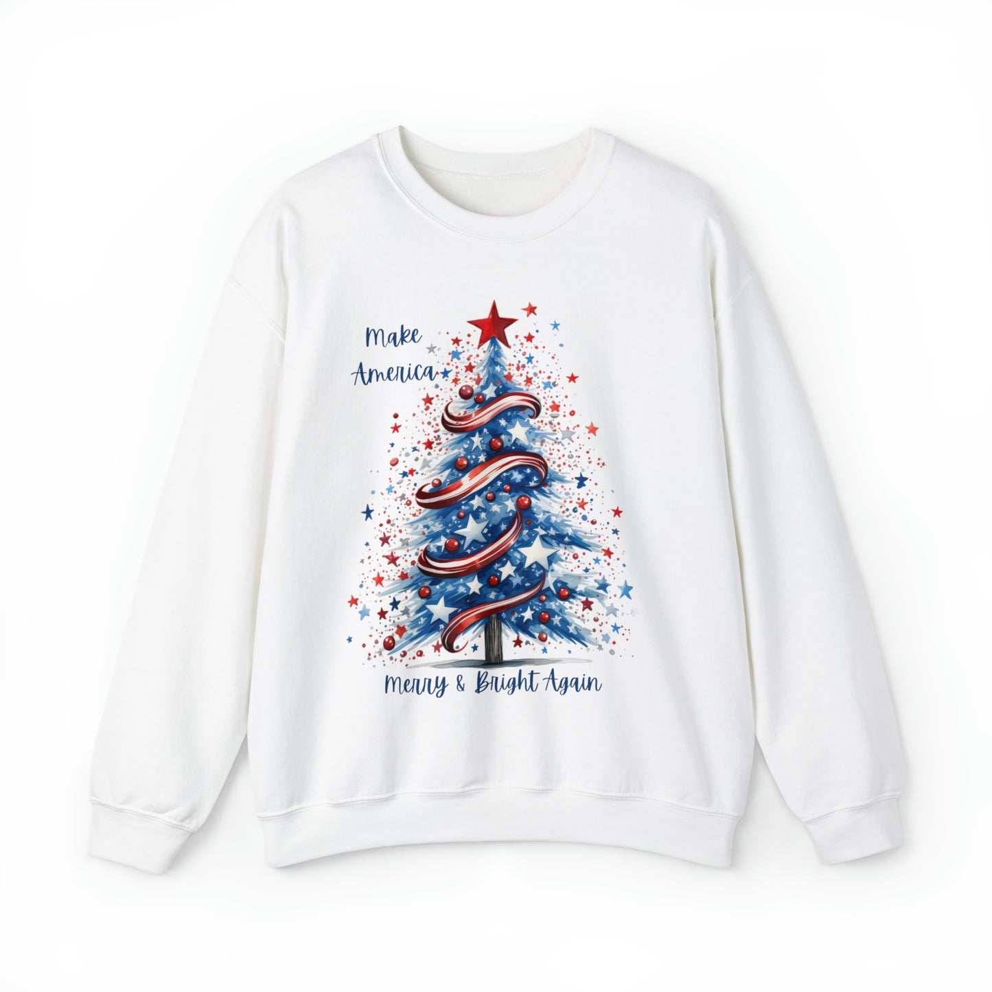 Patriotic Tree Make America Merry & Bright Again Unisex Heavy Blend™ Crewneck Sweatshirt