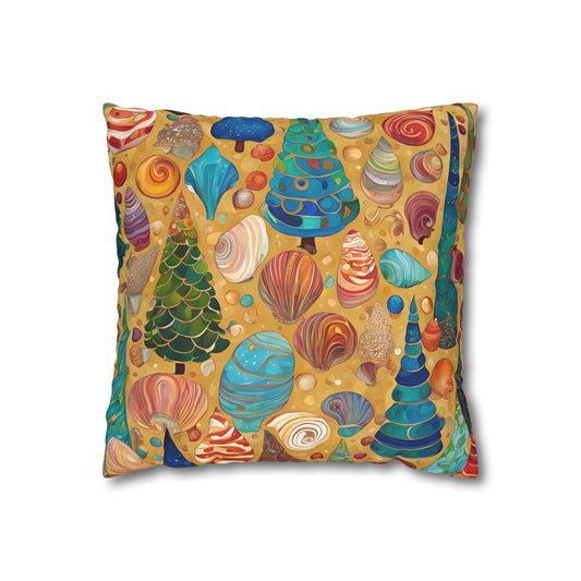 Christmas Seashells Square Poly Canvas Pillowcase