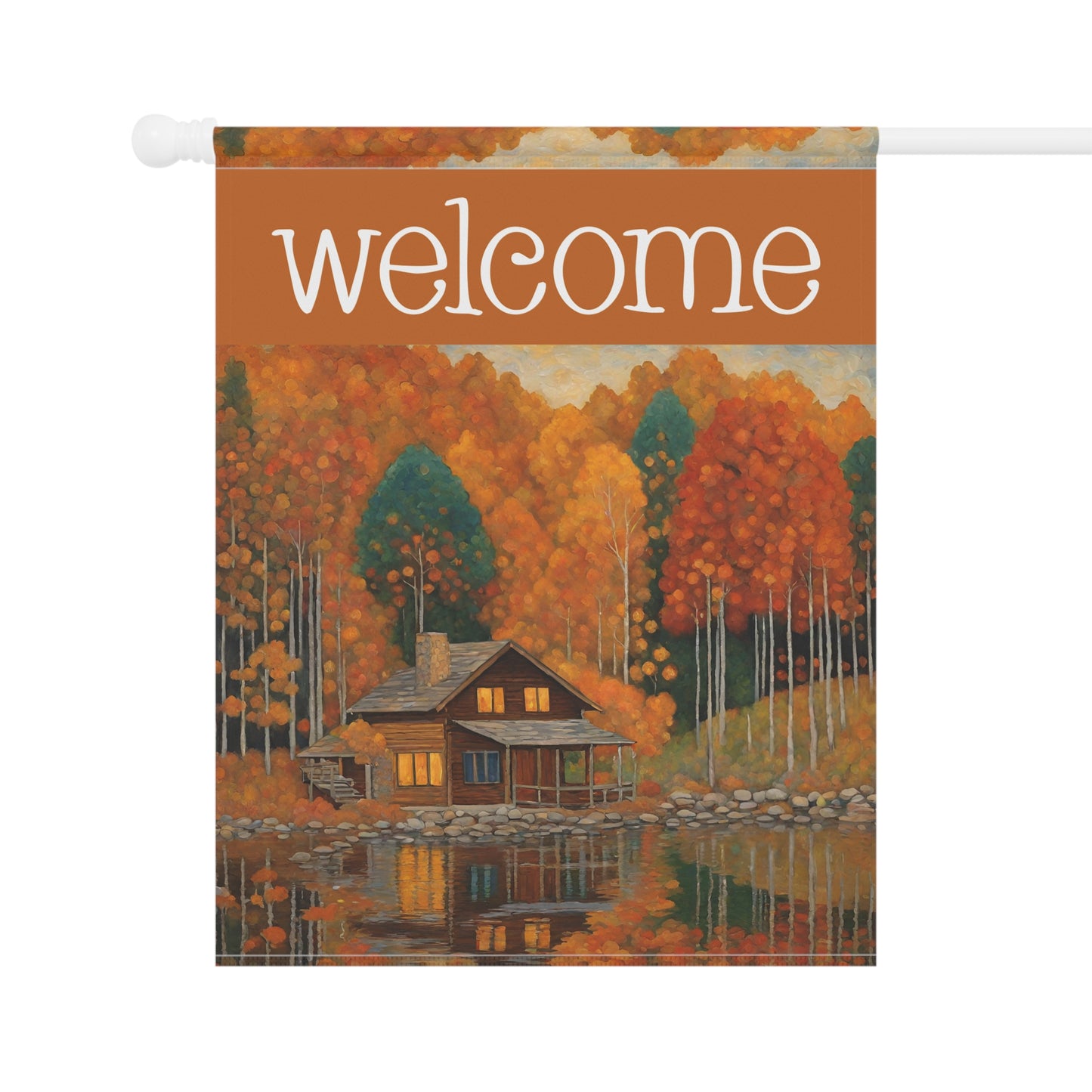 Autumn Cabin Welcome 2-Sided Garden & House Flag/Banner