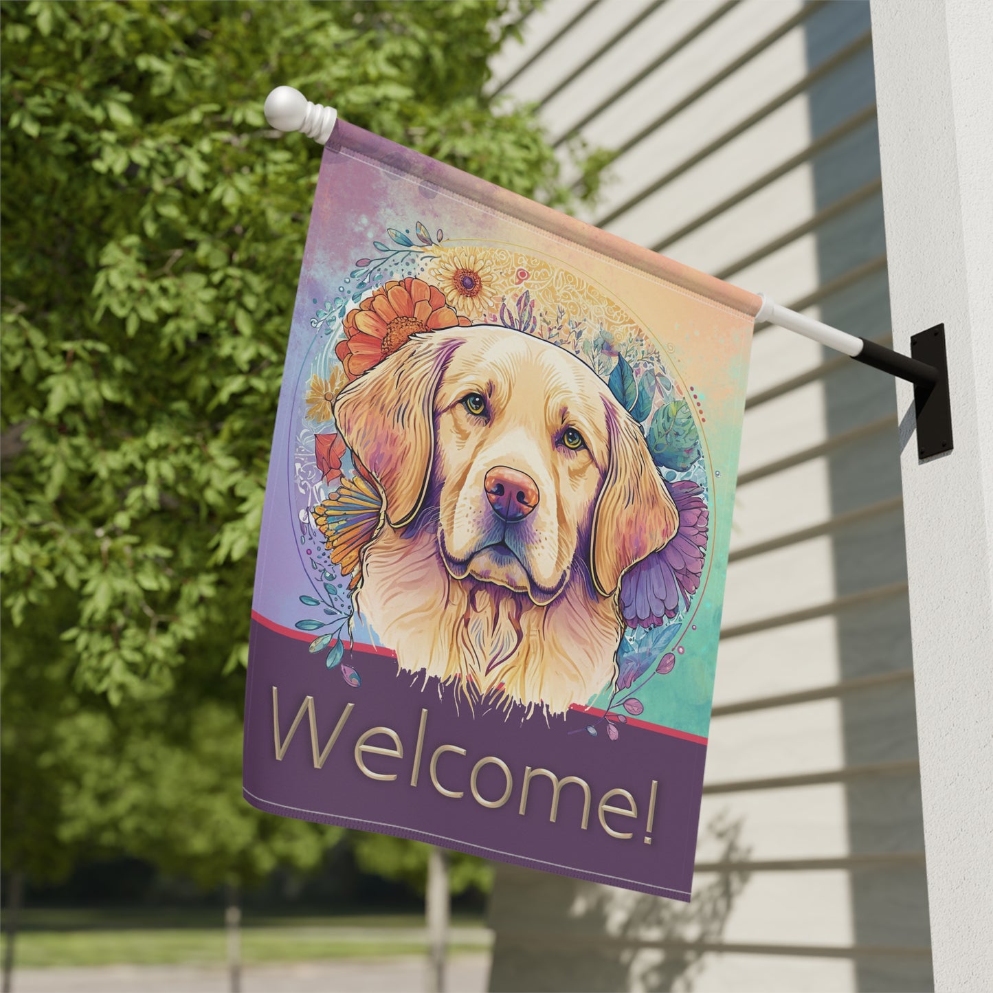 Yellow Labrador Welcome Pastel 2-Sided Garden & House Flag/Banner