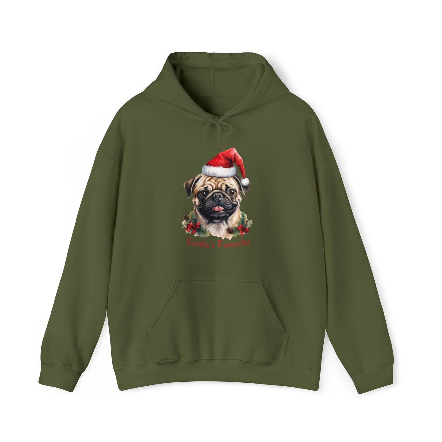 Santa's Favorite Pug in Santa Hat Unisex Heavy Blend™ Hooded Sweatshirt